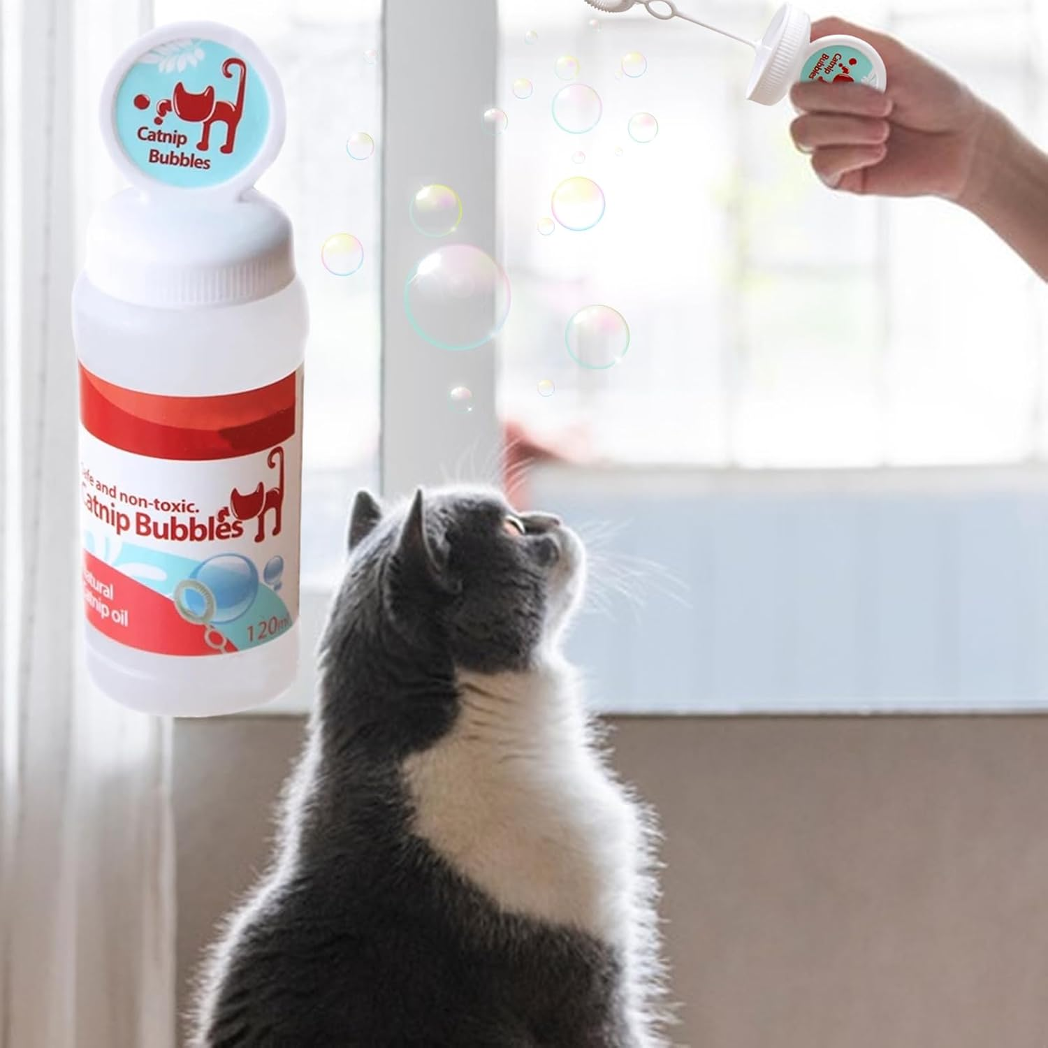 Catnip Bubbles Toy - Catnip Flavored Bubbles, Indoor Outdoor Catnips Bubbls, Pet Enrichment Play Toy | Living Room Lawn Yard Interactive Play. Stimulation Hunting Game Fun. image number 2