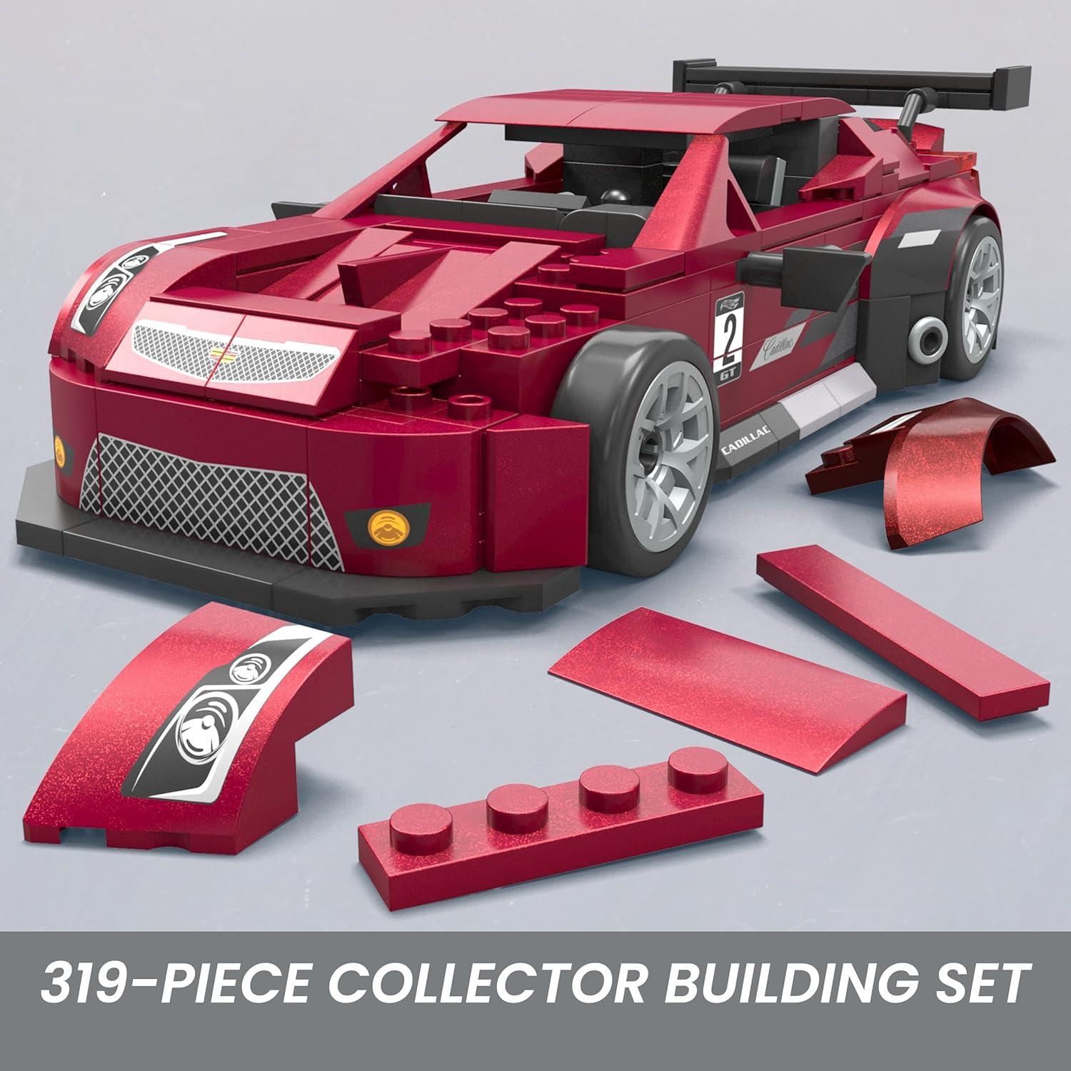 MEGA Hot Wheels Collectible Car Building Toy, Cadillac ATS-V R with 319 Pieces and Die-Cast Model, Build & Display Set for Collectors, Red - Cadillac Ats-V R image number 3