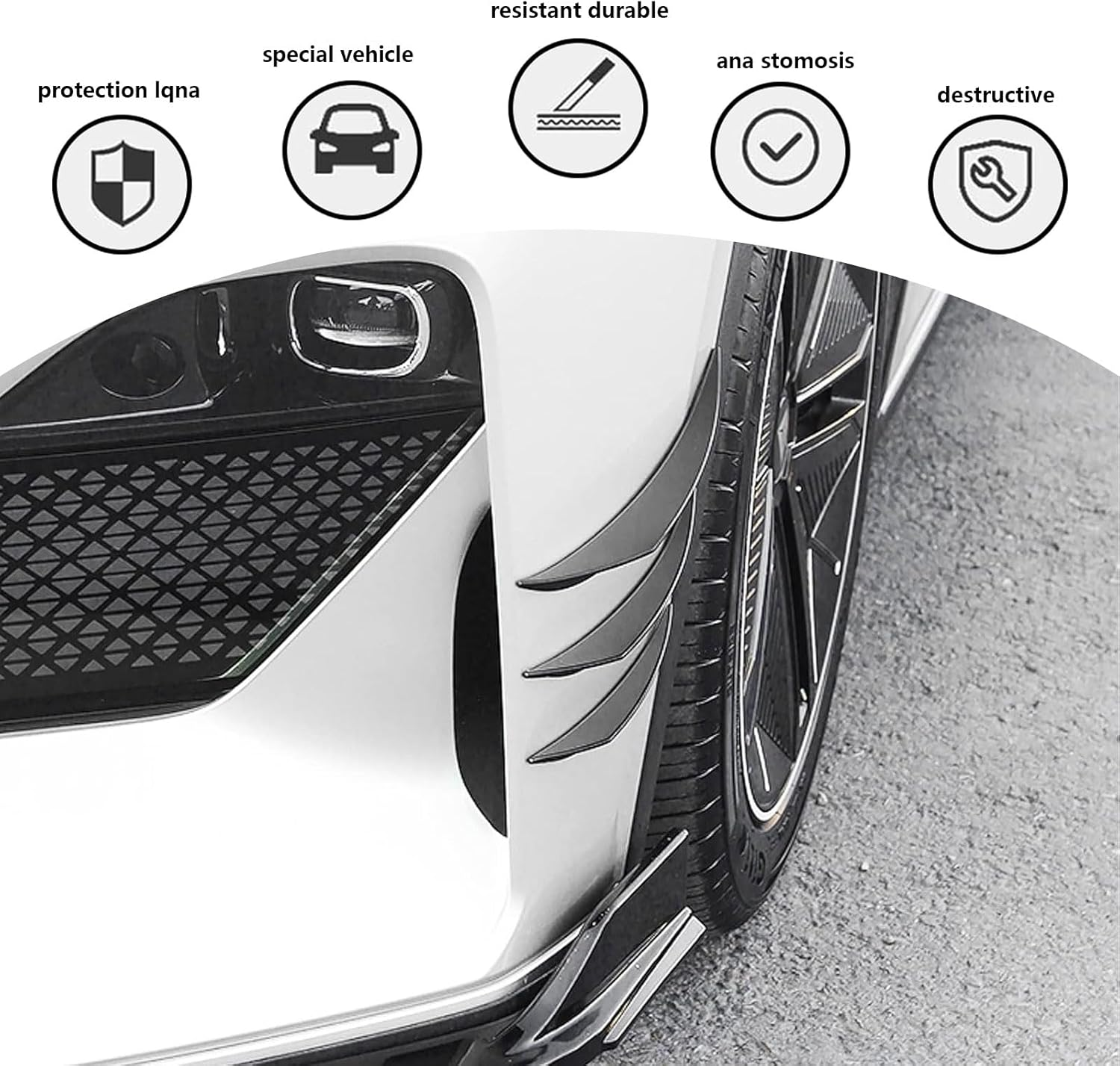 Gunhunt Pack-6 Car Spoiler Canards Kit, Body Anti-Collision Diffuser, Exterior Soft Rubber Decorative Stickers, Car Universal Auto Front Bumper Lip Splitter (Glossy Black) image number 2