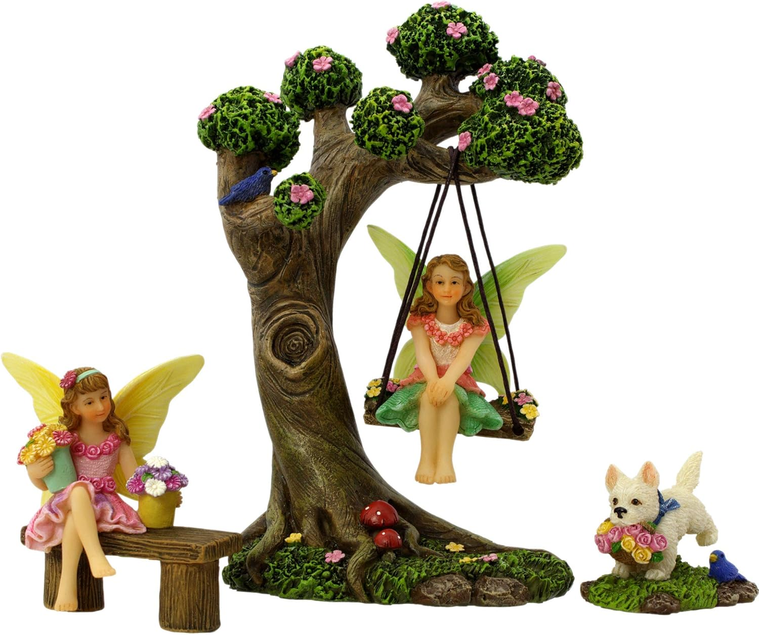 PRETMANNS Fairy Garden Accessories &ndash; Fairy Garden Fairies - Fairy Garden Kit, with Garden Fairies &ndash; Cute Fairies for Garden Outdoor & Fairy Tree Swing with Puppy &ndash; 4 Piece Fairy Set image number 5