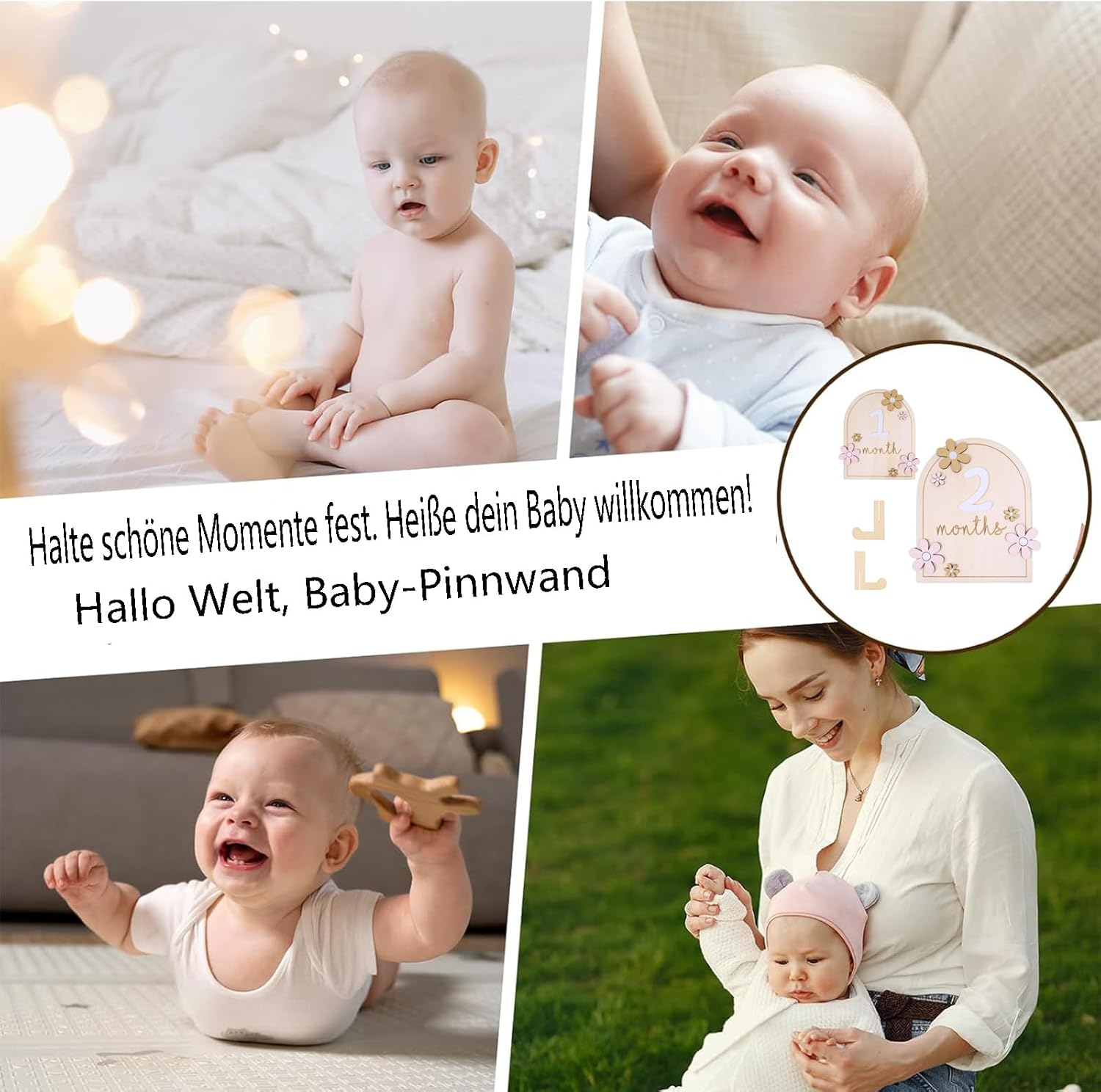 Monthly Cards Baby 1-12 Months, Milestones Baby, Baby Milestone Cards, Double-Sided Stickers with Holder, Milestone Cards for Monthly Photos, Baby Room Decoration, Baby Bottle Boxes