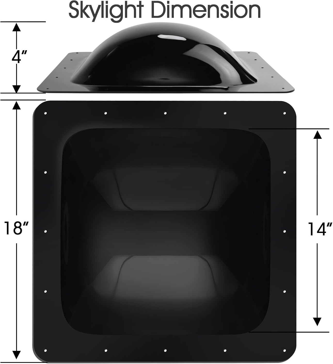 XMK RV Skylight Replacement,18" X 18" Outer Dome Fit 14" X 14" Openings, RV Skylight Cover Shower Roof Dome for Camper Trailer Fifth Wheel Truck, Impact Resistant, UV Block, Black image number 1