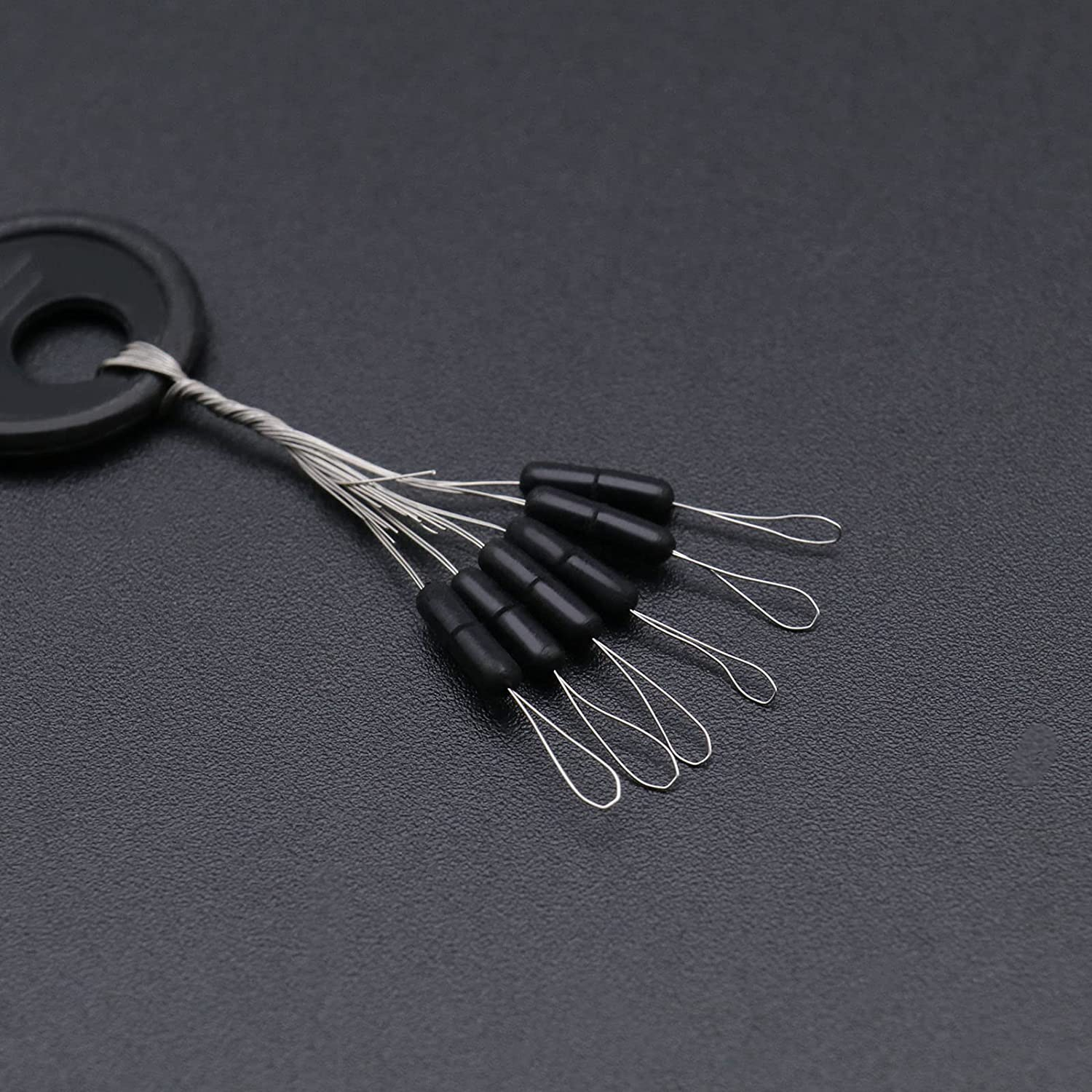 SING F LTD 100PCS Rubber Fishing Bobber Beads Stopper 6 in 1 Float Sinker Stops Black Cylinder Shape Line Stops Space Bean Fishing Gear S/M/L 3 image number 1