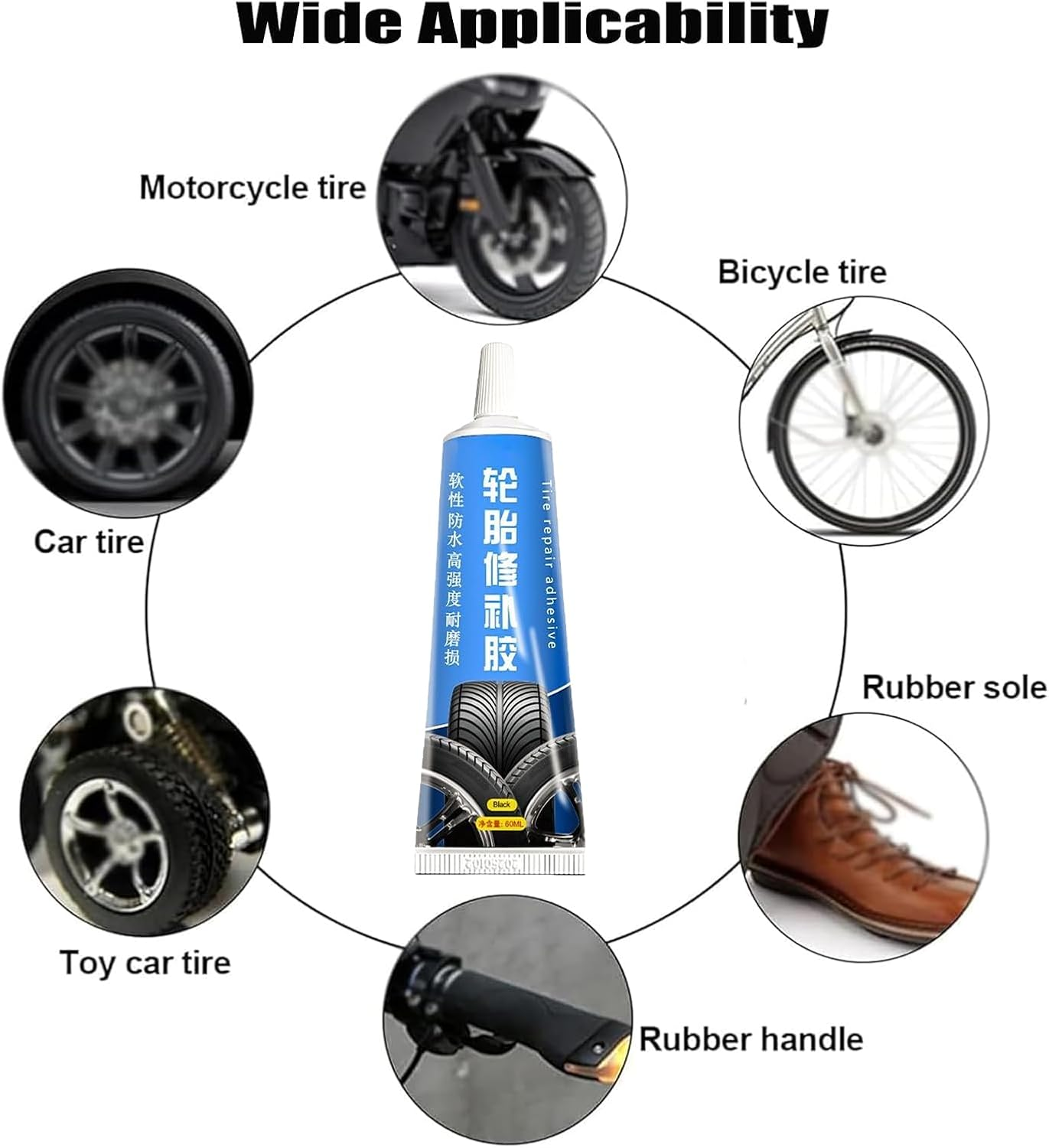 Black Tire Repair Glue Rubber - 60Ml Car Tyre Fix Strong Adhesive - Automotive Tire Repair Black Bonding Adhesive for Outdoor, Driving image number 4