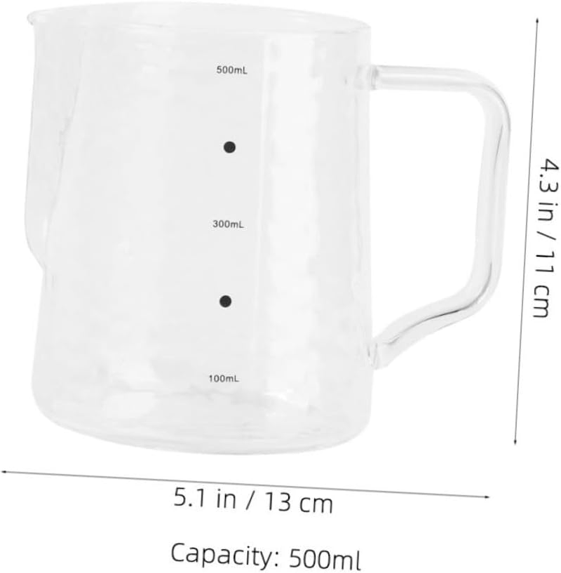 Cabilock 1PC Coffee Frothing Pitcher Elegant High Borosilicate Glass Milk Frother for Espresso Juice Ice for Housewarming Kitchen Decor