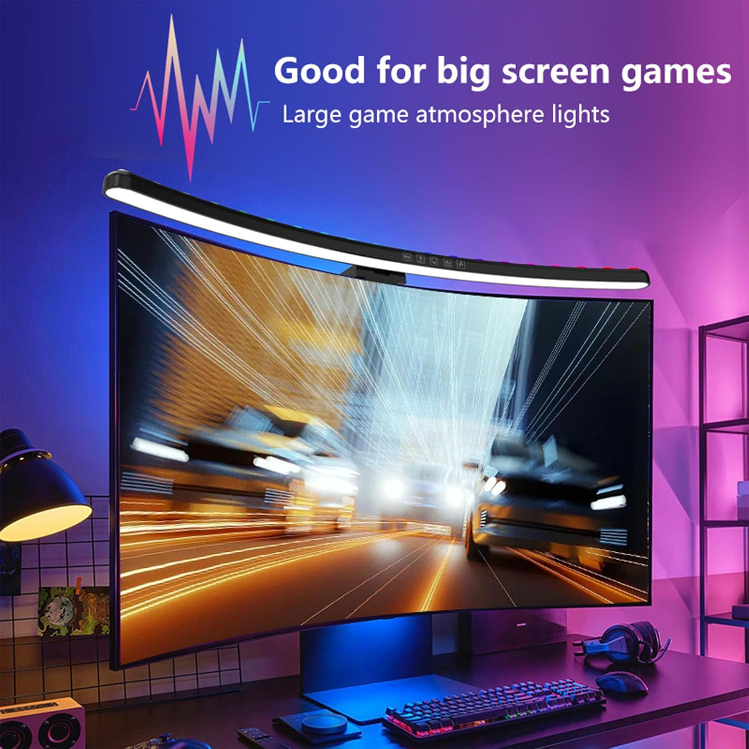 2 in 1 Monitor Light Bar,Rgb Computer Monitor Lamp Screen Lamp Monitor Light Bar Light Source Voice Activated Musical Rhythm Eye Caring LED Gaming Lamp Curved Computer Monitor image number 1