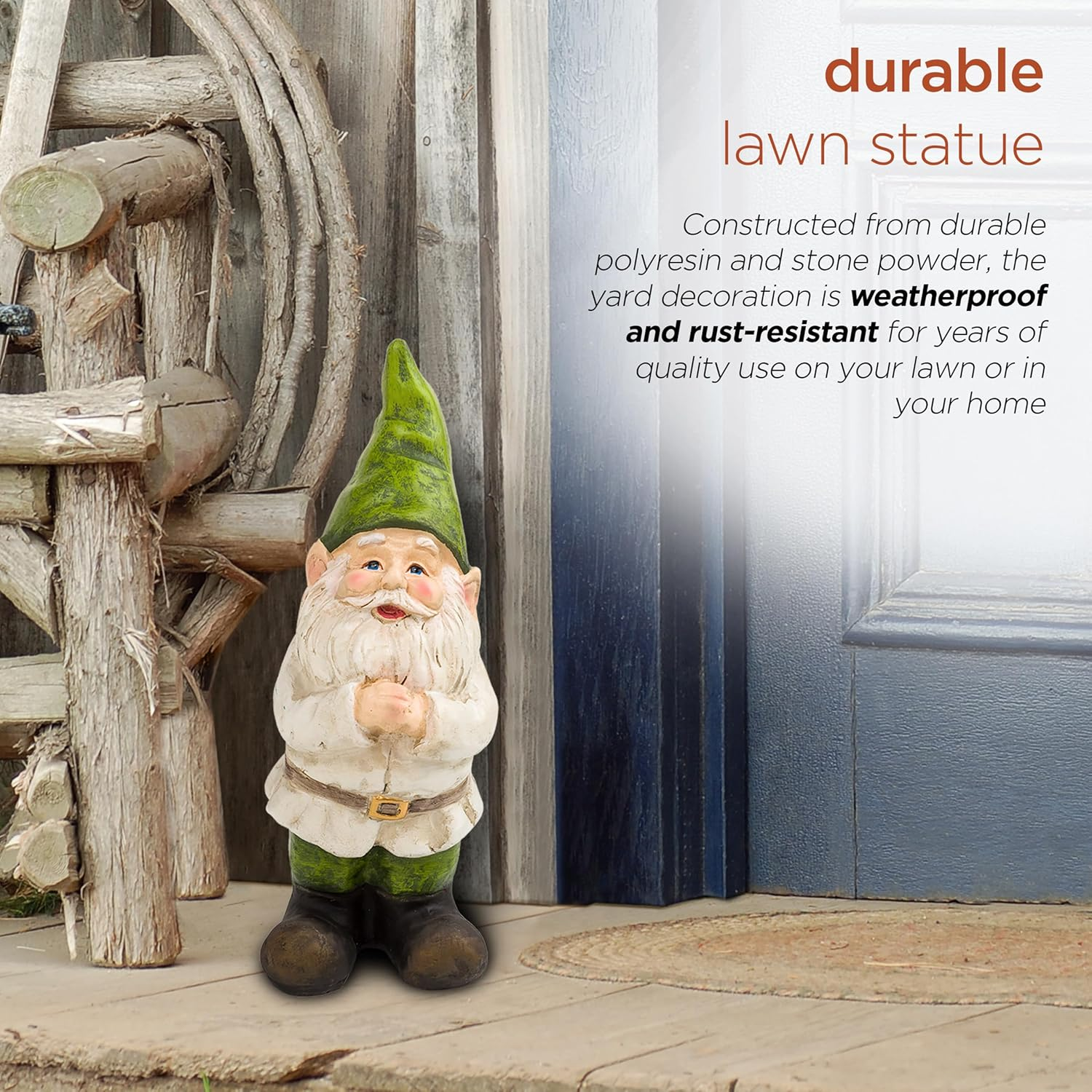 Alpine Corporation - 12" Tall Outdoor Garden Gnome Yard Statue Decoration &ndash; Playful Resin Gnome with Earthtone Colors - Durable, Weatherproof Lawn Sculpture for Patio, Deck, Yard image number 2