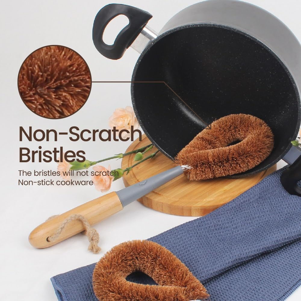 Eco Basics 20.5Cm Coconut Dish/Pot Brush Refills Kitchen Cleaning Nylon Bristle