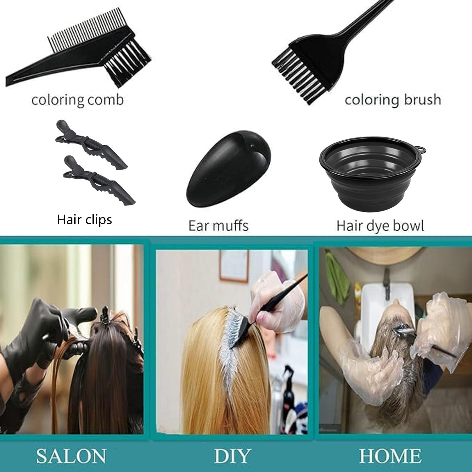 Shengsenfu Hair Dye Color Brush and Bowl Set Hair Color Brush Mixing Bowl Kit, Perfect Tools for Dying Coloring, Applicator Dye & Comb, Mixing Bowl Tint Tool Earmuffs Salon Hair Clips image number 6