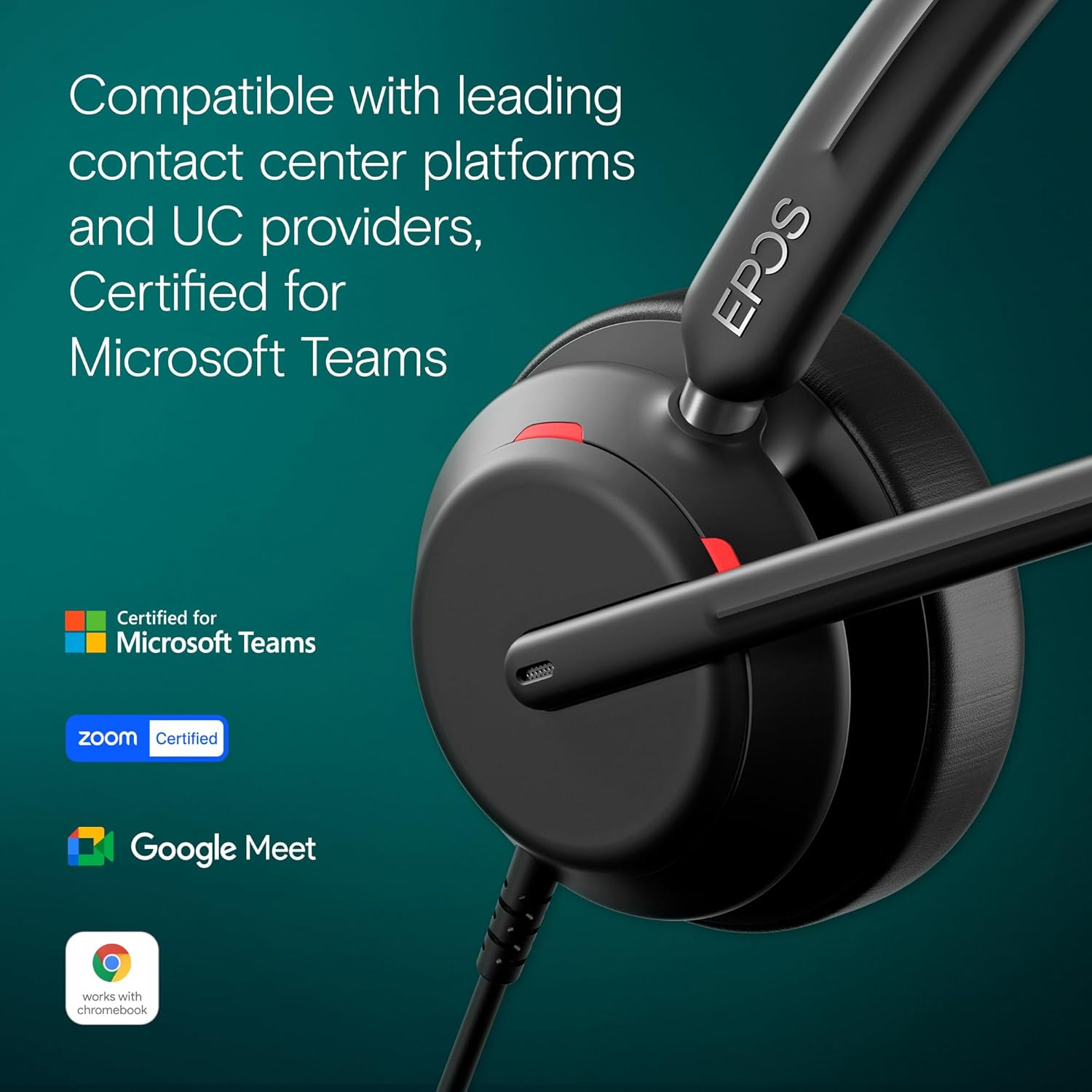 EPOS Impact 760T Office Headset - Microsoft Team Certified, Noise-Canceling, USB-C, Double-Sided, Adaptive Beamforming Microphone, AI, Activegard, Visibility Light, All Day Comfort Leatherette Earpads image number 2