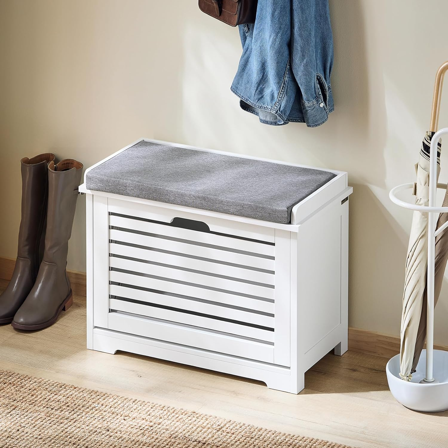 Sobuy Hallway Bench Shoe Storage Cabinet with Drawer & Seat Cushion FSR184-K-W image number 5