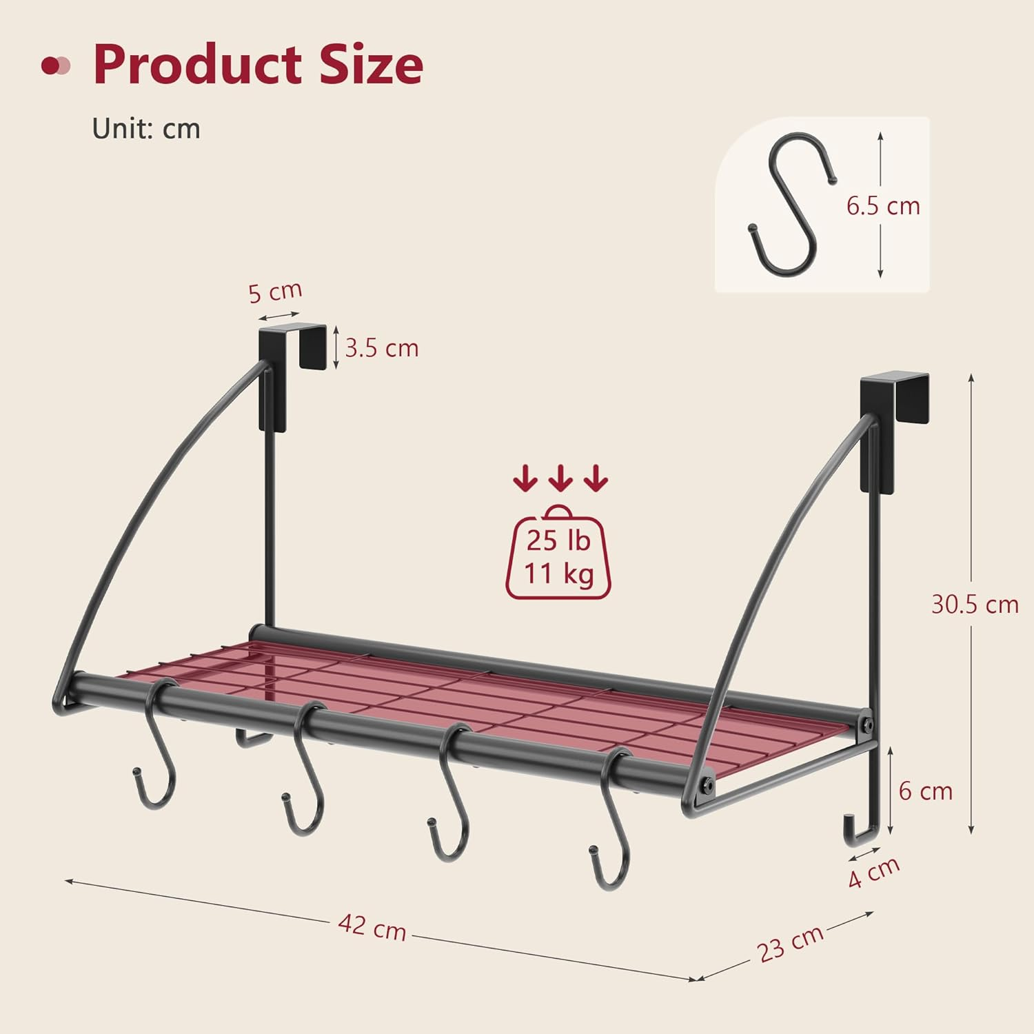 Tajsoon over the Door Hanger with Storage Rack and 6 Hooks, over the Door Clothes Racks for Hanging Towel & Coat, Door Rack Hanger for Bathroom, Bedroom, Living Room, Black image number 1