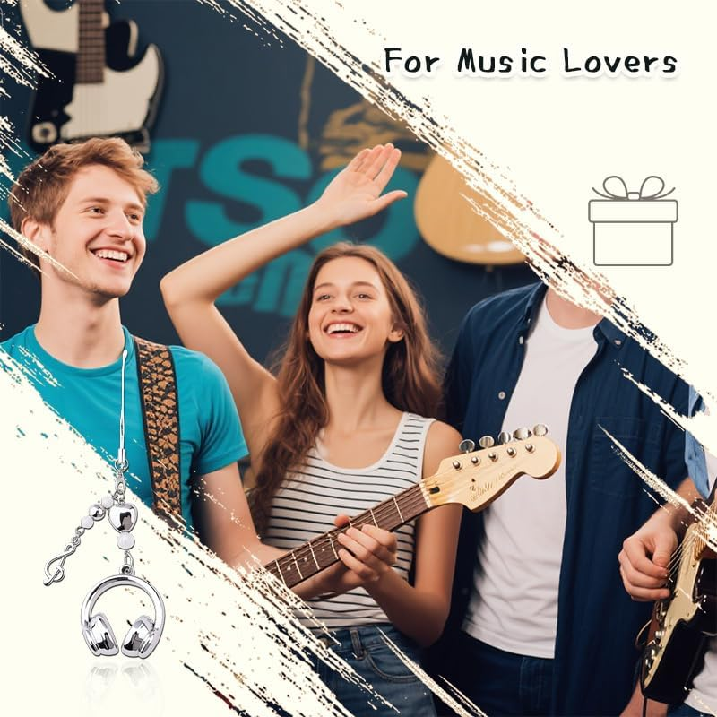 Music Note Headphone Phone Charm for Backpack Bag Accessory Charms for Dj Music Lover Keychain for Musician Christmas Birthday Gifts for Brother Sister Headphone Phone Chain Strap Lanyard image number 2