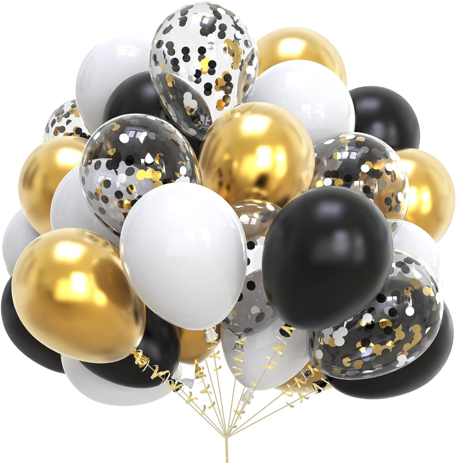 62Pcs Black Gold Balloon Kit,12Inch Black Gold White Party Balloon Set with Metallic Gold Black Confetti Balloon for Birthday Party,Graduation,Wedding,Baby Shower,New Year Decoration,Eid Mubarak Decor