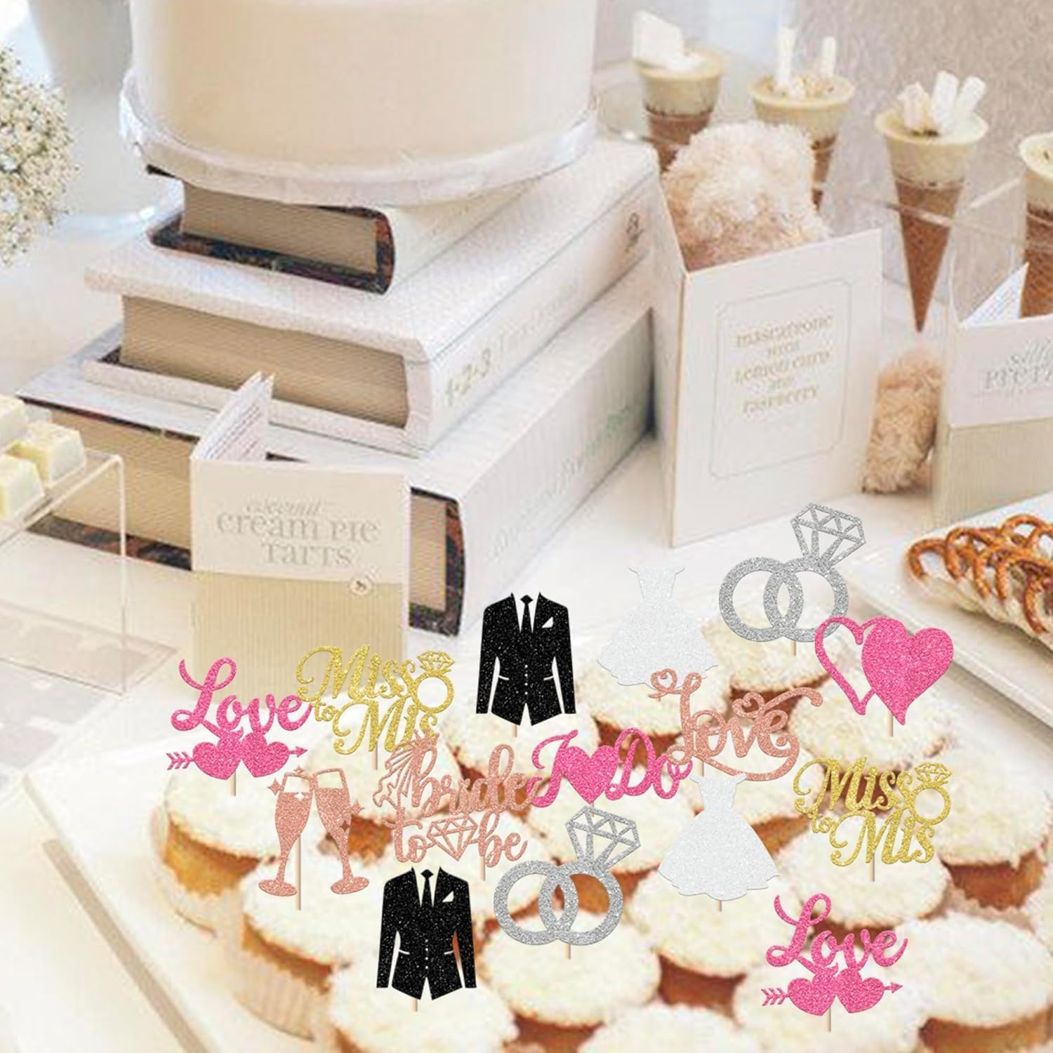 30 Pack Bride to Be Cupcake Toppers Gold Glitter I Do Love Heart Ring Miss to Mrs Cupcake Picks Bridal Shower Cake Decorations for Wedding Engagement Bachelorette Party Supplies (Multi) - Multi image number 4