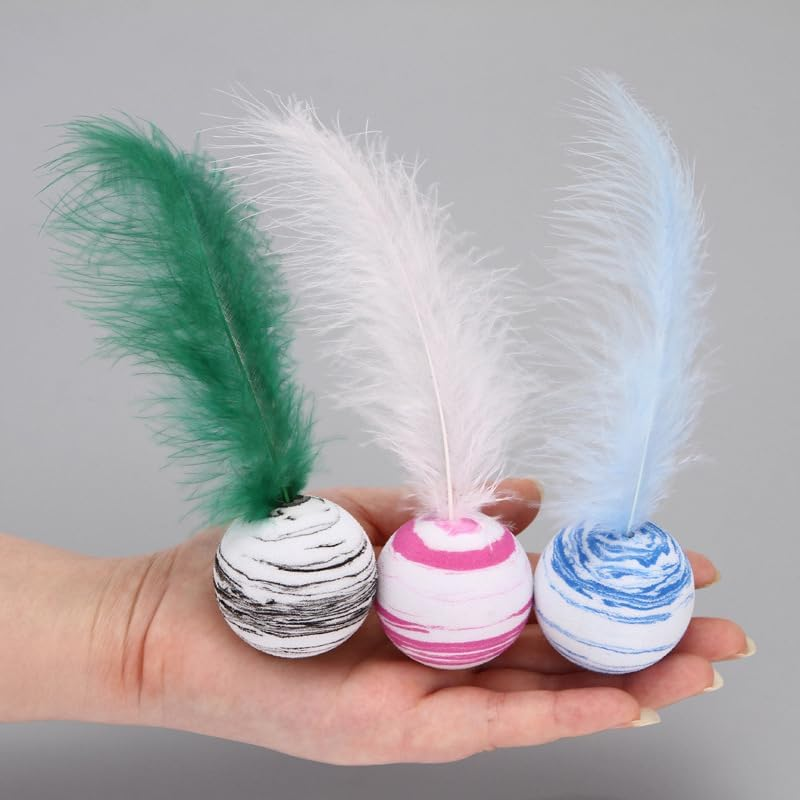 LAKYMIE 3Pcs Interactive Cat Toy Pet EVA Ball Cat Toy Ball with Feather for Indoor Kitten Pet Chase Play image number 5