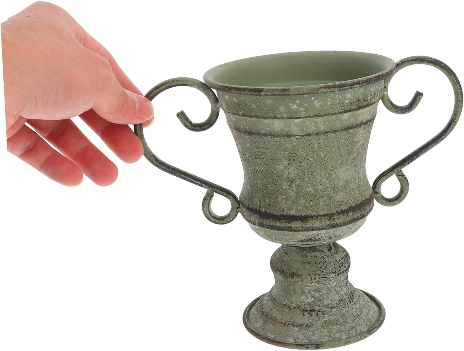 Happyyami Vintage Rustic Planter Pot for Outdoor Plants and Garden Decoration, Green Distressed Flower Pot for Balcony Patio, Decorative Flower Planter Suitable for Garden and Home Gardening image number 4