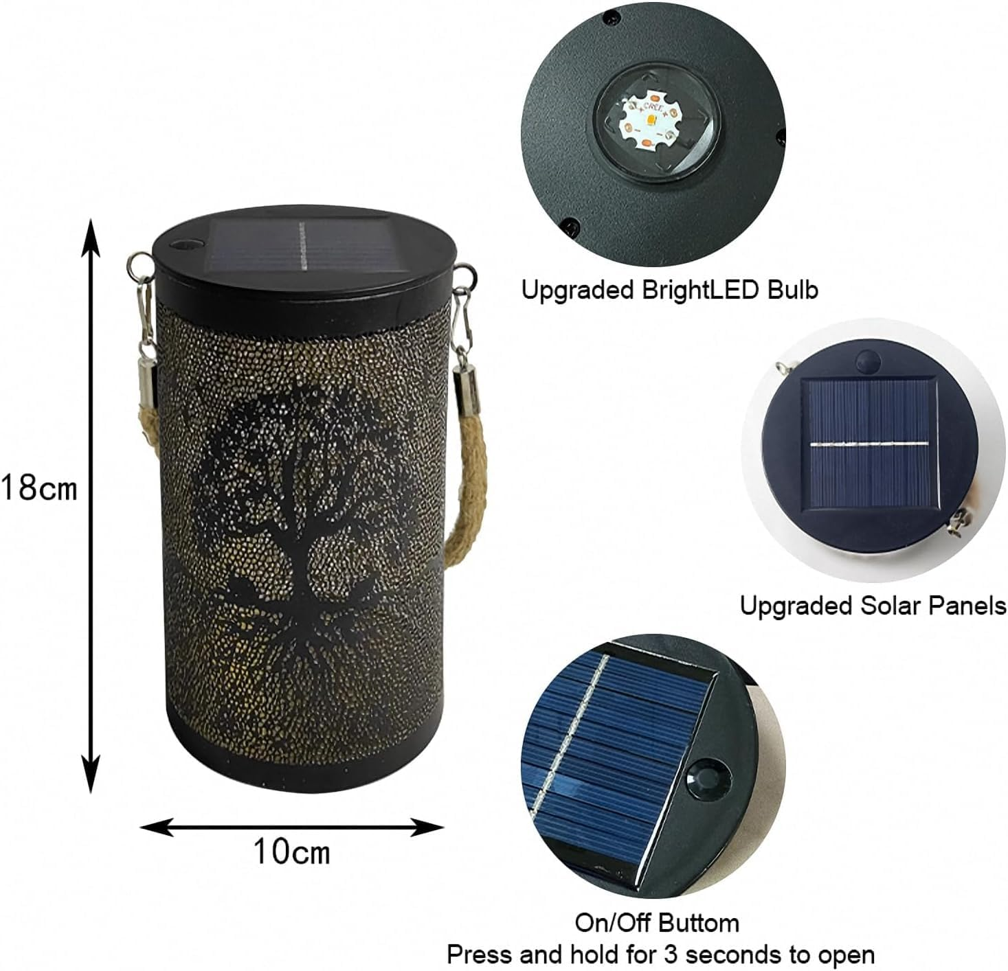 Ironwork Solar Lanterns Outdoor Hanging Lights, Metal Solar Powered Table Lamp Hollowed Out Waterproof Lanterns for Garden Decor outside Patio Yard Pathway (Trees) image number 2