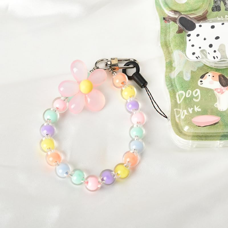 Cell Phone Chain Wrist Strap for Case Keychain - Pink Flower Beaded Lanyard Accessories Bracelet Wristlet for Women Ladies - Birthday Graduation Gifts for Friends - Blue Bracelet image number 7