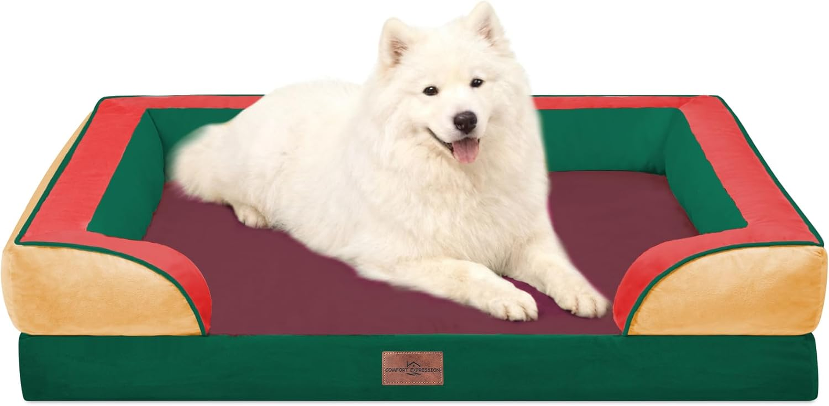 Comfort Expression Dog Bed for Extra Large Dogs, Waterproof Orthopedic Bed, Breed Durable PV Washable Sofa White, with Removable Cover Zipper, Jumbo-45''X35'' - 36.0"L X 27.0"W X 8.0"Th, Watermelon Meadow