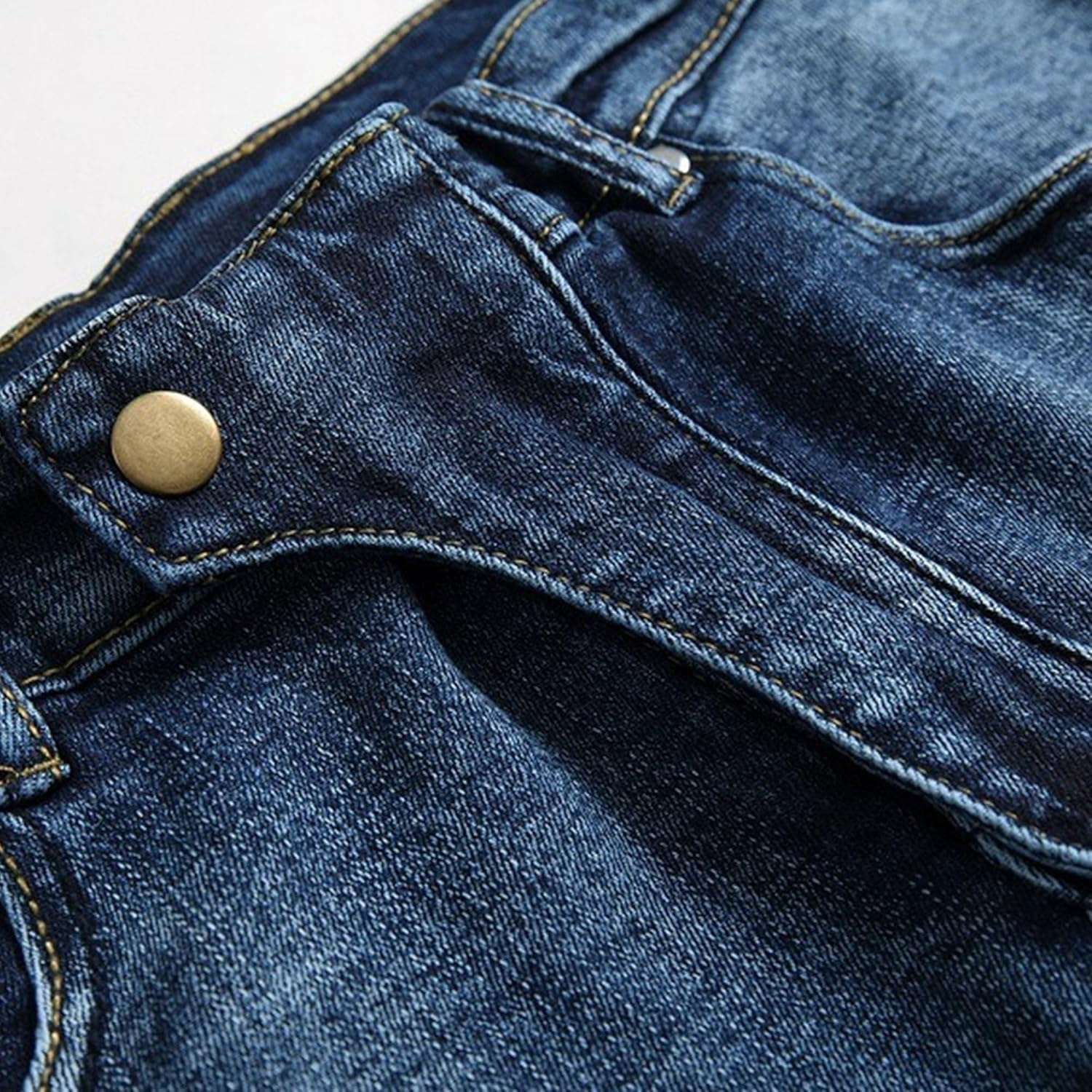 Men Daily Cycling Knee Denim Pants Vintage Slim Casual Motorcycle Jeans Y2K Classic Mid Rise Comfy Trousers, Blue, 32