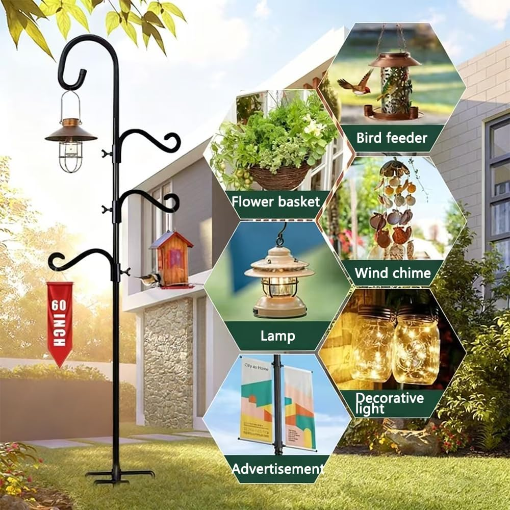 Bird Feeder Pole, 76-Inch Wild Birdfeeding Station Kit, Metal Birdfeeder Pole Stand, Bird Feeding Station with 3 Hanging Hooks, Birds House Poles for Garden, Outdoor Plant Hanger, Wedding image number 3