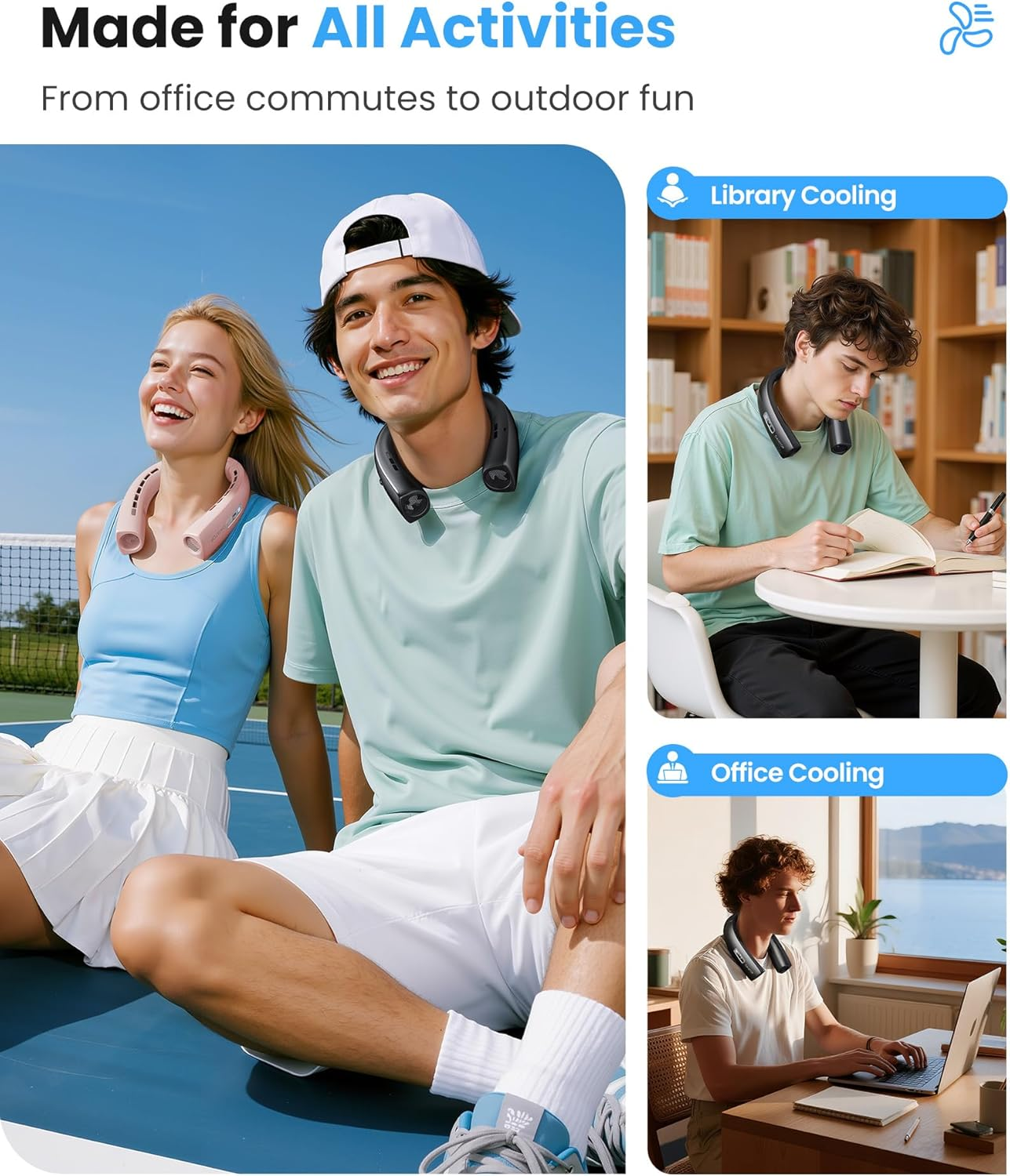 Gaiatop Portable Neck Fan, Wearable 360&deg; Surround Cooling Turbo Airflow, 0 to 100 Speeds, up to 12.5H Lasting, Rechargeable Hands Free Personal Fans for Outdoor, Travel, Concerts, Office, Gym, Black image number 5