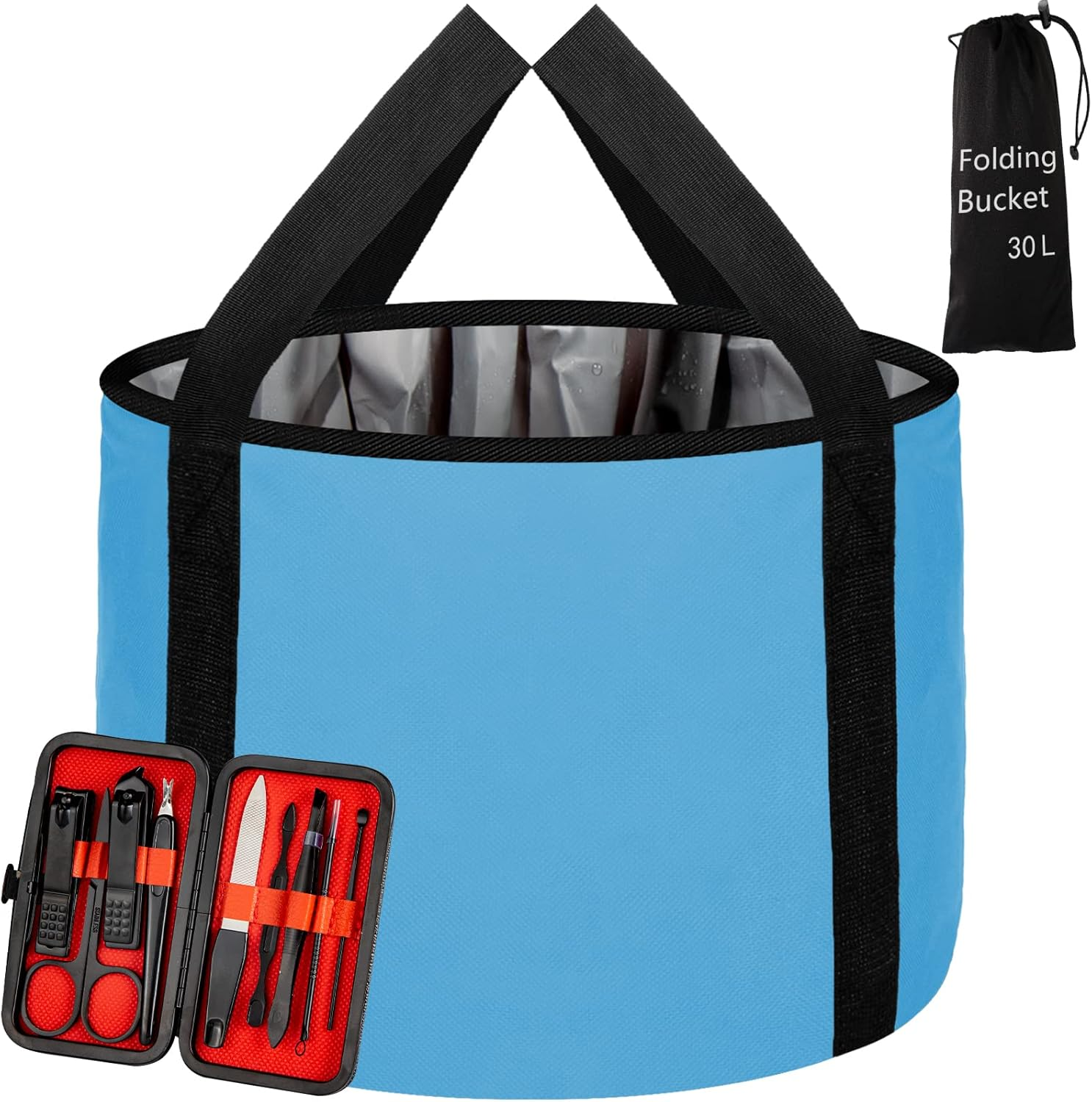 JSVSLTD Foot Bath Basin 20L Collapsible Bucket, Portable Foot Soak Tub Feet Soaking Bucket for Outdoor Travel, Camping, Fishing(Blue)