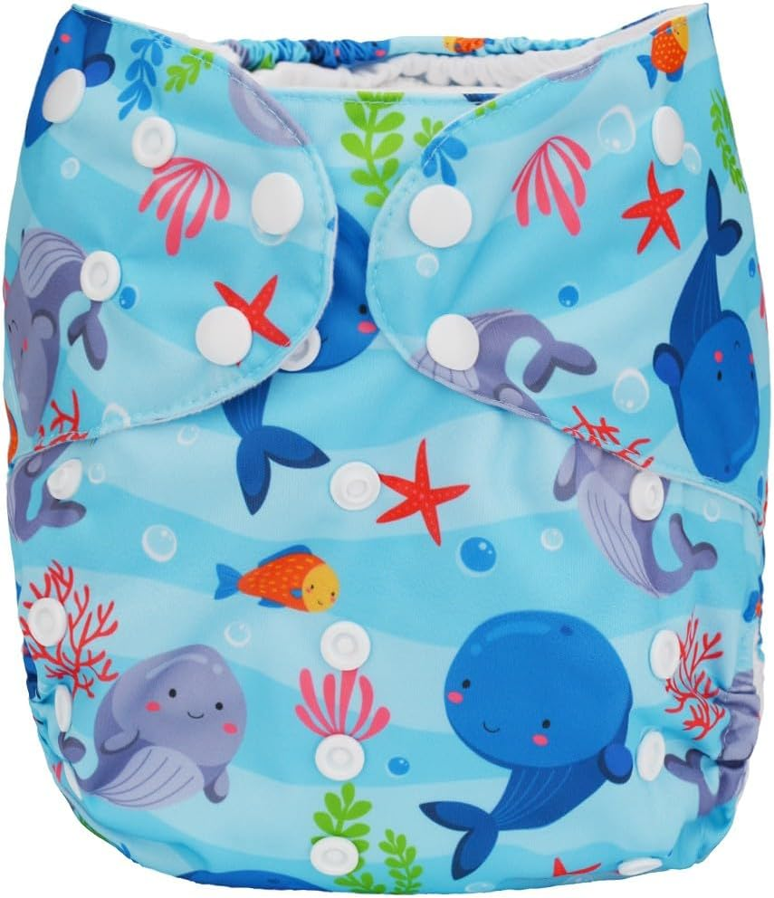 2 to 7 Years Old Cloth Diaper Nappy Pocket Reusable Washable Junior Big Baby Kids Toddler (Whale Stars)