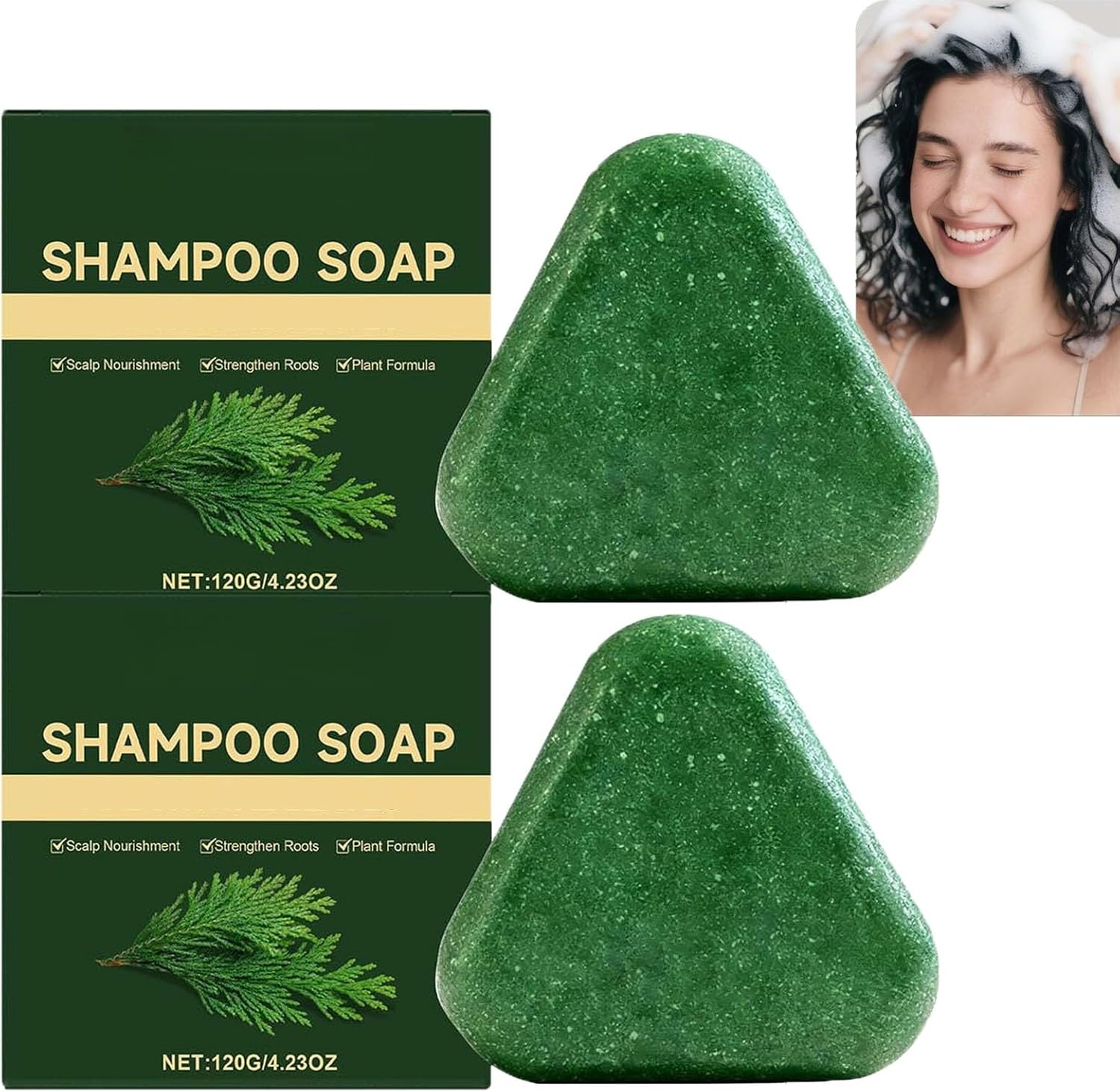 Olive Fruit Oil Shampoo Bar,Green Solid Soap,Coconut Triangle Hair, Conditioner Growth Promoting, Cleanser Strengthening,Smoothing Gentle,Cleansing Nourishing Care (1Pcs)