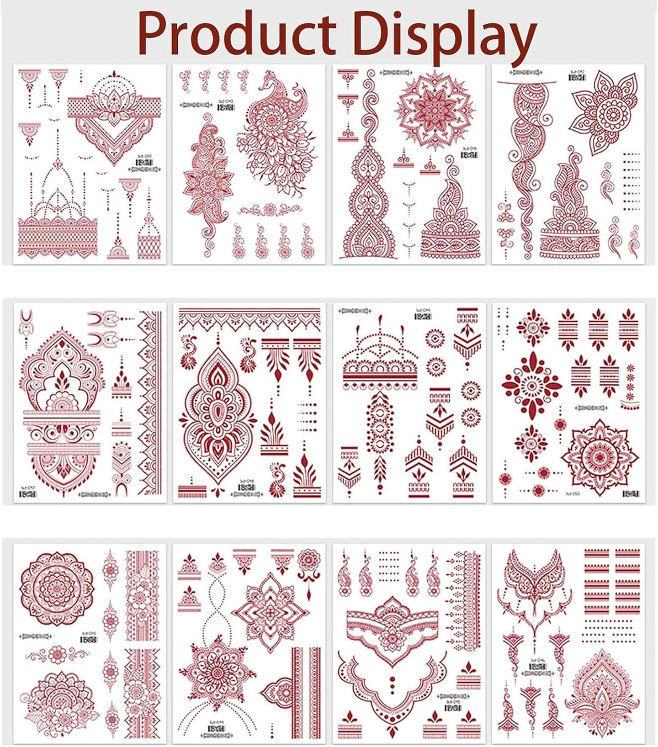 12PCS Brown Red Lace Temporary Tattoos Waterproof Fake Tattoos Temporary Tattoo Kits Mandala Flower Tattoo Stickers Women Girls Arm Body Art Indian Red Tattoo Stickers Suitable for Women Girls image number 1