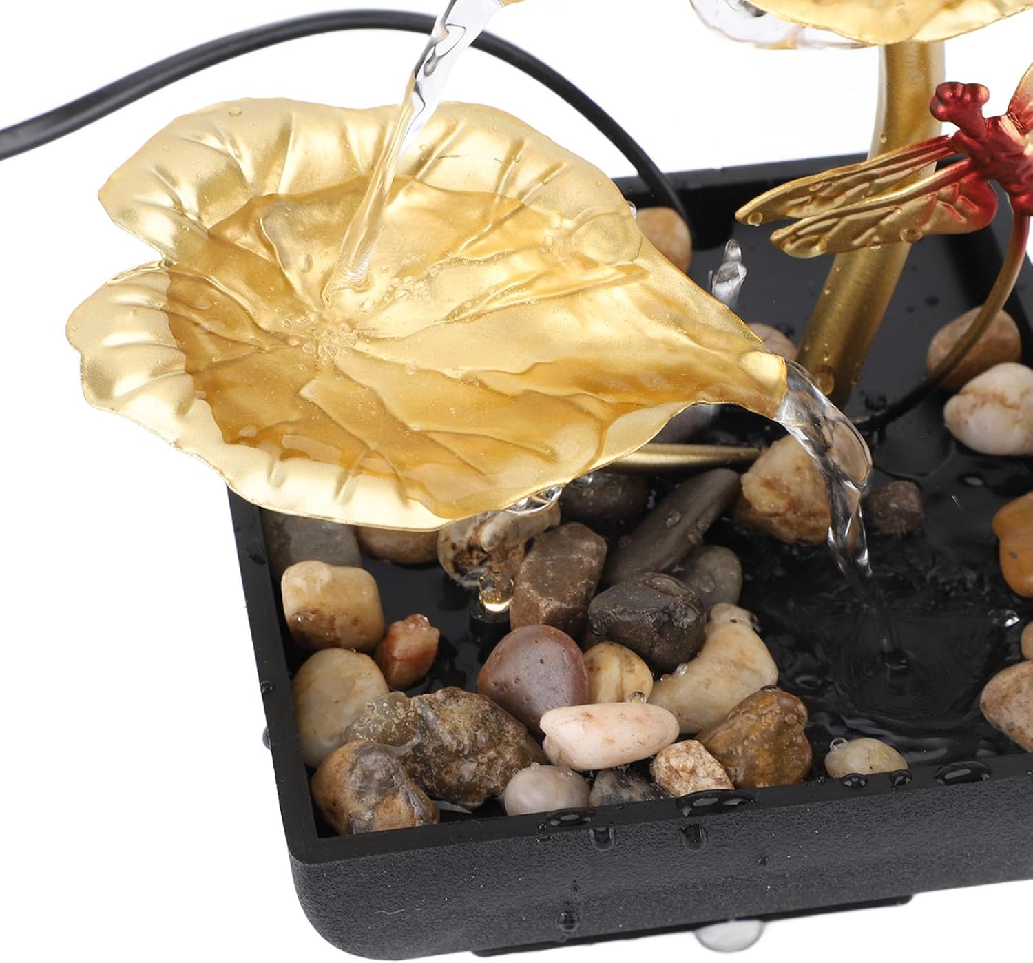 Cryfokt Leaf Dragonfly Shaped USB Tabletop Water Decoration Iron Circulating Water Feature Crafts Ornaments Room Fountain for Study Room with Silent Pump image number 2