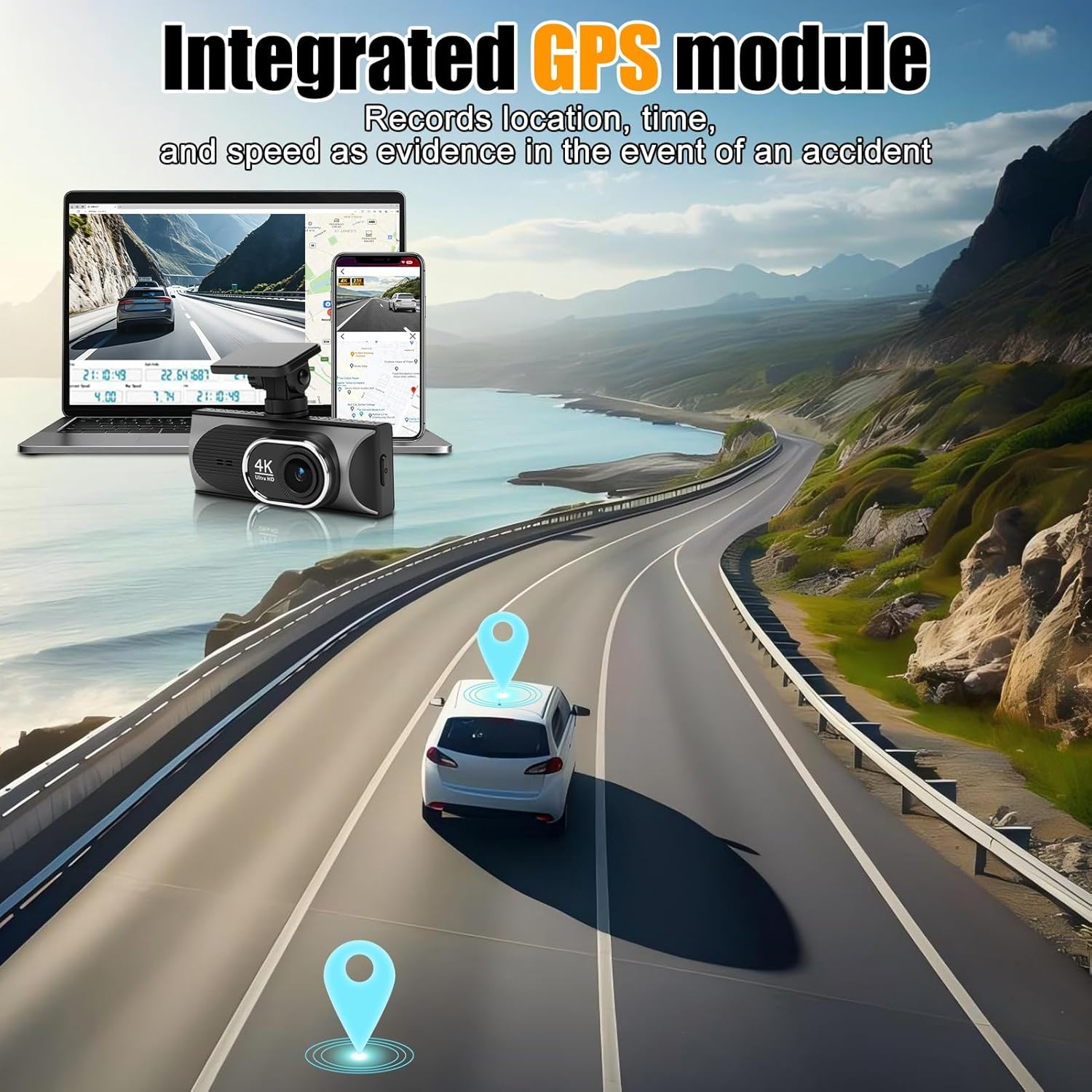 4K Dual Dash Cam, Front 4K Rear 2.5K with GPS Wifi, 170&deg; Wide Angle Night Vision G Sensor, Fit for Car Driving Recorder Dash Camera Vehicle DVR image number 3