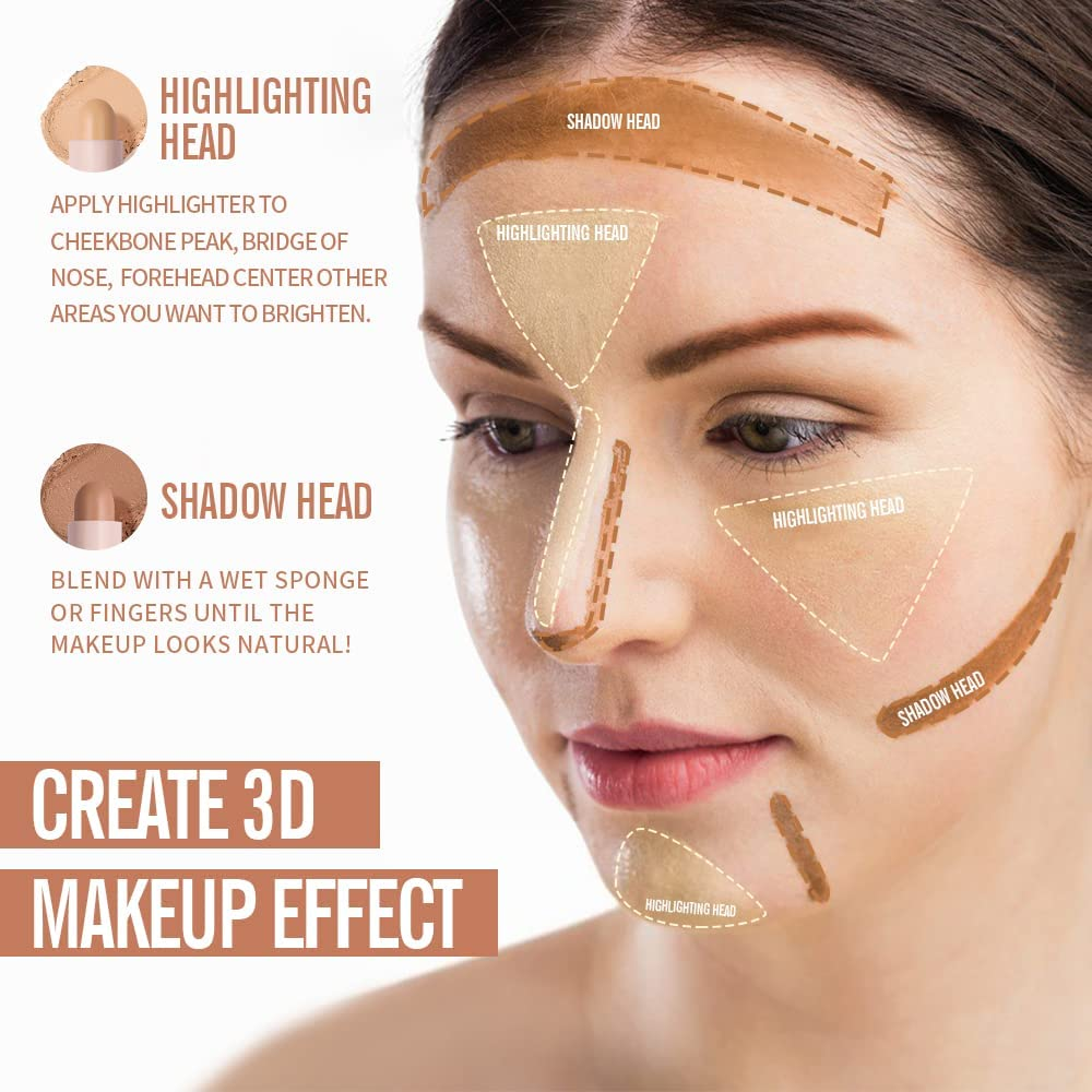 KIMUSE Dual Cream Contour Stick, 2 in 1 Contouring & Highlight Stick, Long Lasting, Smooth Easy to Blend Formula Face Contour Makeup image number 3