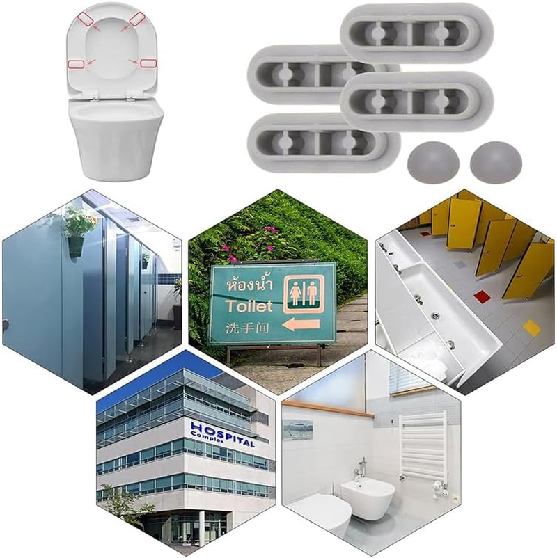 Universal Toilet Seat Bumpers Set - Anti-Noise Cushions and Buffers for Toilet Lid - 20Pcs White Pads - Black image number 2