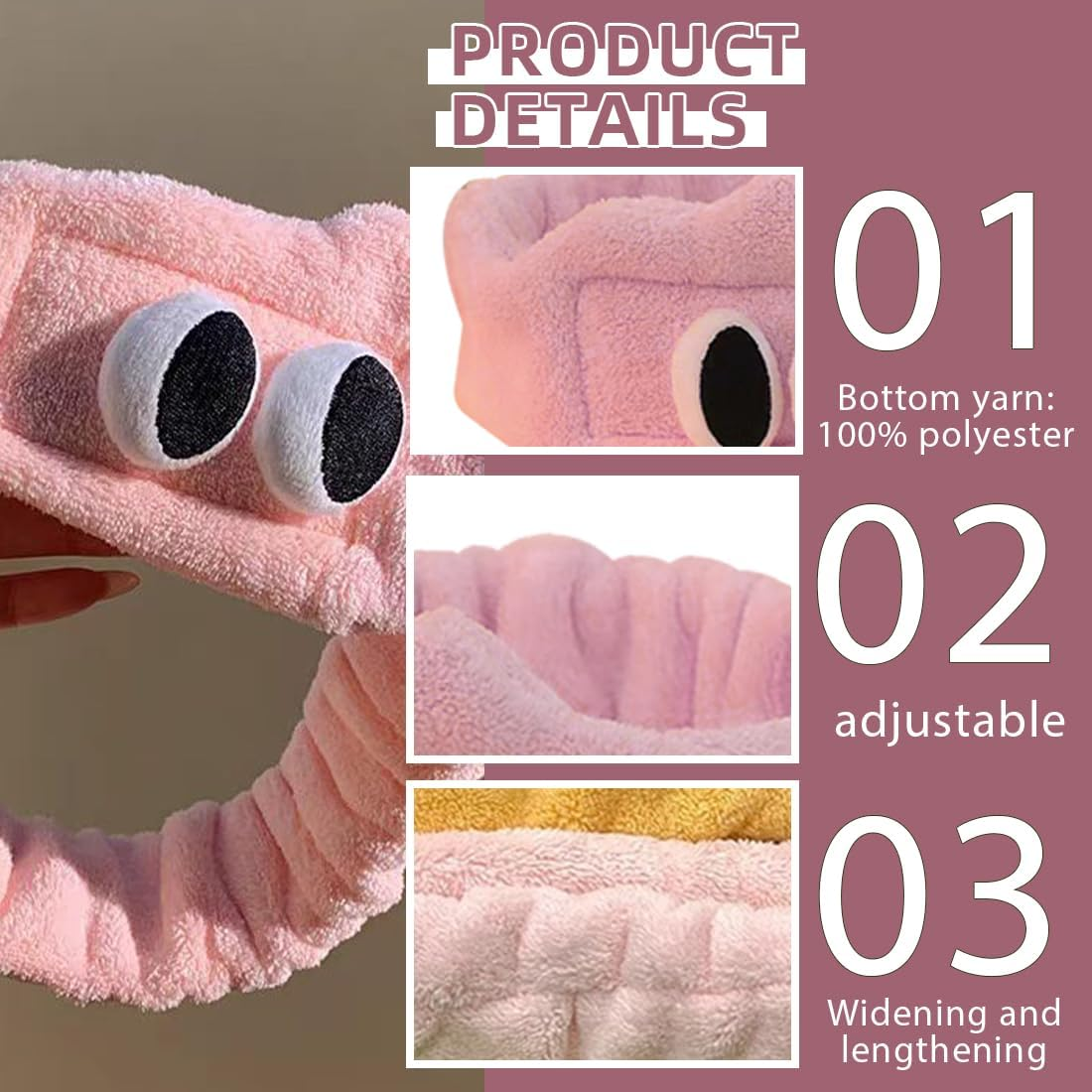 QOWIJEX Set of 3 Hair Band Cosmetic with Wrist Set Face Headband Wrist Wash Bands Set Soft Makeup Hair Band Elastic Wrist Sweatband for Women Girls (Pink) image number 5