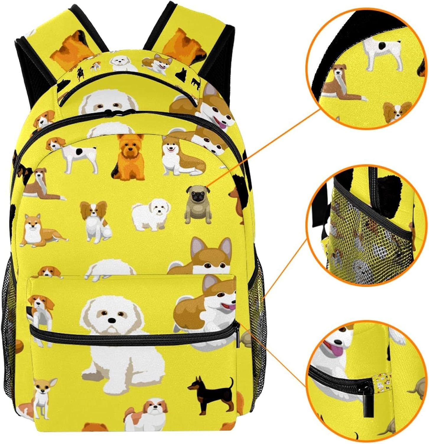 Various Small Dog Breeds Poses Backpack Students Shoulder Bags Travel Bag College School Tote Backpacks