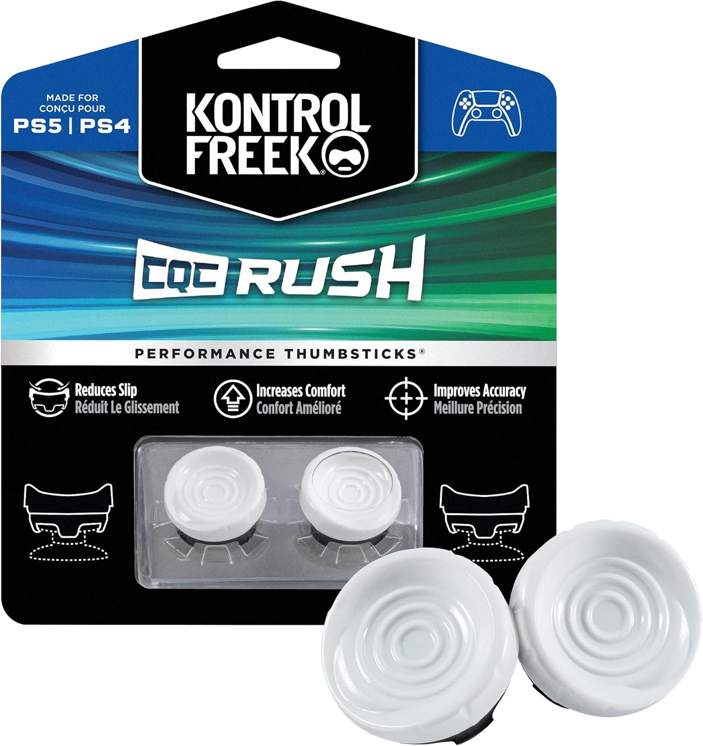 Kontrolfreek CQC Rush for Playstation 4 (PS4) and Playstation 5 (PS5) Controller | Performance Thumbsticks | 2 Mid-Rise Concave | White image number 3