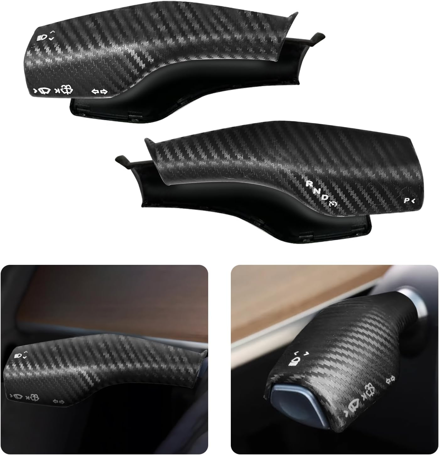 Femibon Steering Lever Cover for Tesla Model 3 Model Y 2017-2024, Carbon Fiber Pattern Car Gear Shift Cover, Steering Wheel Cover Tesla Model 3 Model Y 2024 Accessories(Glossy Carbon Fiber Pattern)