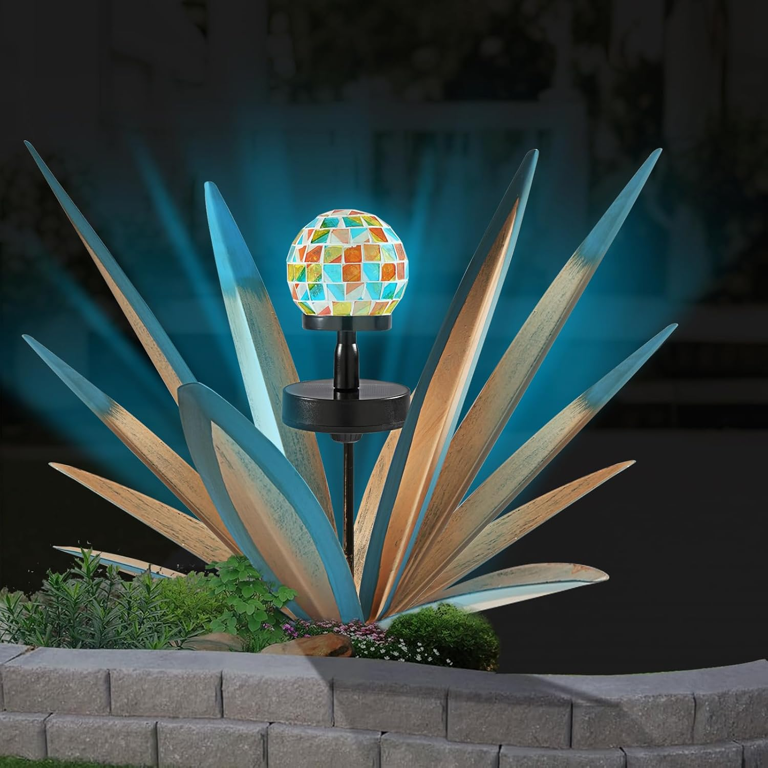 TOMBABY Enlarge Thickened Wind Resistant Metal Agave Garden Art Metal Plant Country Garden Sculpture Statue Outdoor Decoration Agave Metal Plant Courtyard Garden Lawn Ornament Gift (1, 12 Leaves Red)