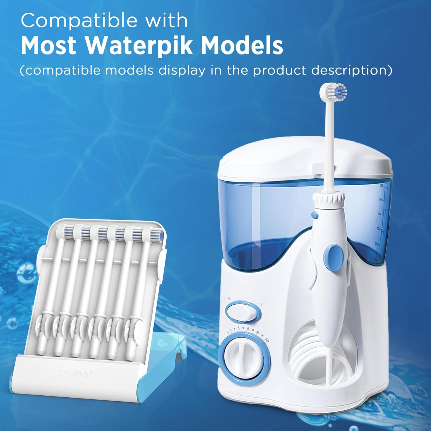 Replacement Tips for Waterpik Water Flosser (6 Brush Head Tips & Storage Case Bundle) image number 2
