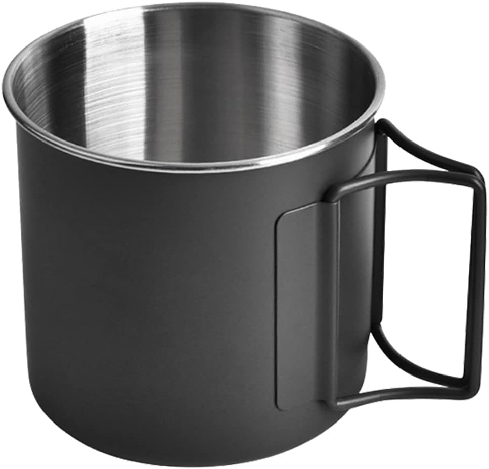 Set of 2 NUZAMAS Folding Cup 330Ml 304 Stainless Steel Coffee Tea Water Cup Portable Outdoor Camping Cup for Outdoor Hiking Cooking Camping Pot Open Fire(Black) image number 1