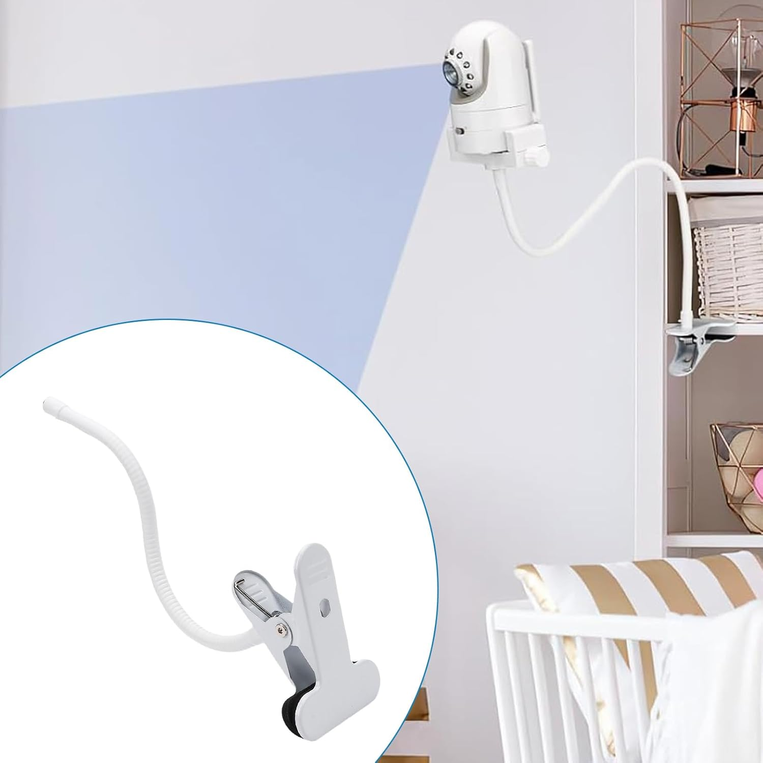 Denash Flexible Baby Monitor Mount, Adjustable Gooseneck Holder with Universal 1/4 Screw Compatibility and Clamp Fixation for Cameras image number 5