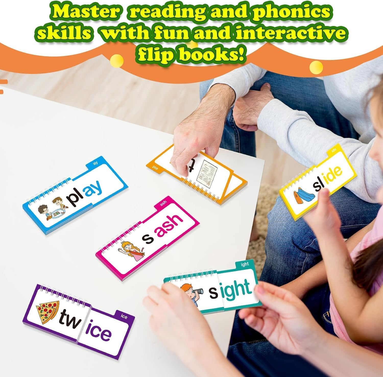 30 Read and Rhyme Flip Books - Word Family & Phonics Flash Cards Set for Kindergarten - Learn to Read with Sight Words, Letter Sounds, Vocabulary & Reading Games - ABC Learning Activity for Kids
