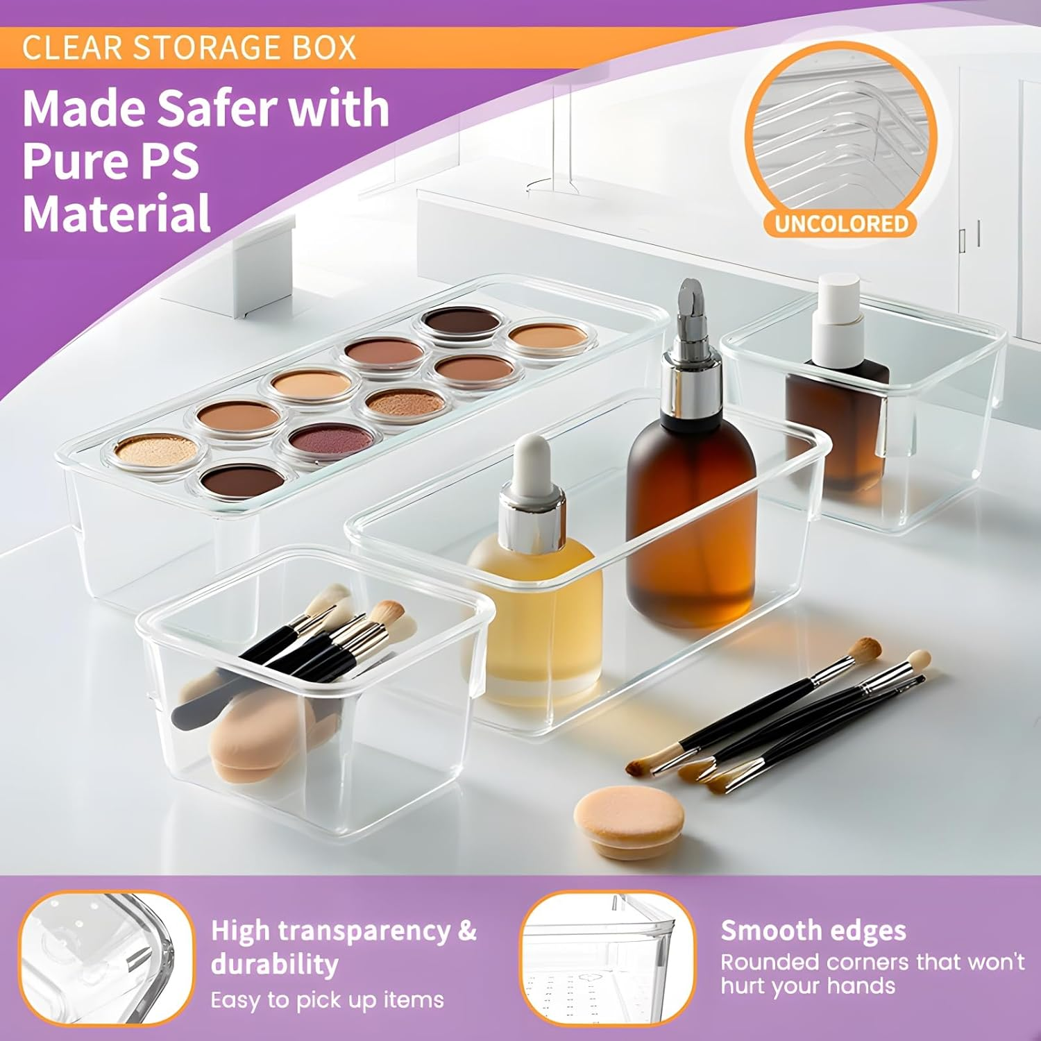 37-Piece Clear Plastic Storage Organizer Set &ndash; 4-Size Stackable Clear Drawer Dividers for Makeup, Jewelry, Office & Kitchen | Space-Saving Design | Perfect for Drawers, Desks & Countertops image number 3