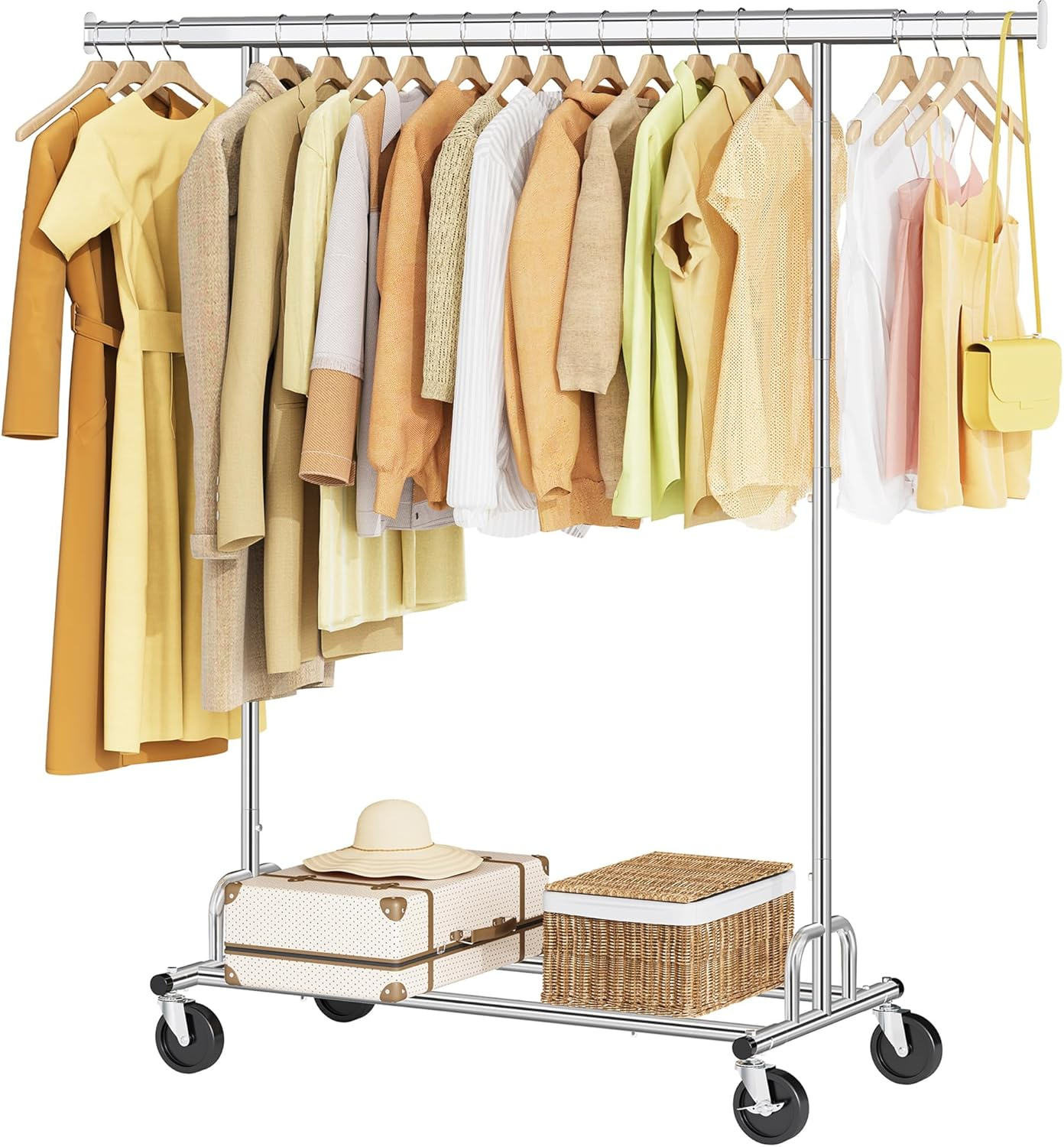 Tajsoon Clothing Rack Heavy Duty Clothes Rack Load 350 LBS, Rolling Clothes Racks for Hanging Clothes with Wheels & Extendable Rod, Collapsible Garment Rack with Bottom Shelf, Commercial, Chrome image number 6