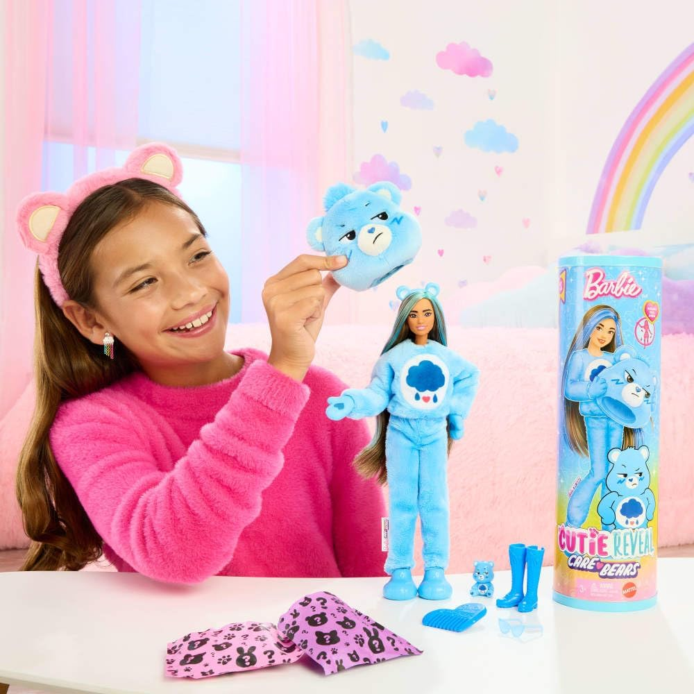 Barbie Cutie Reveal Care Bears Series Doll & Accessories Set with Grumpy Bear Plush Costume & 10 Surprises Including Color Change & Mini Bear image number 2