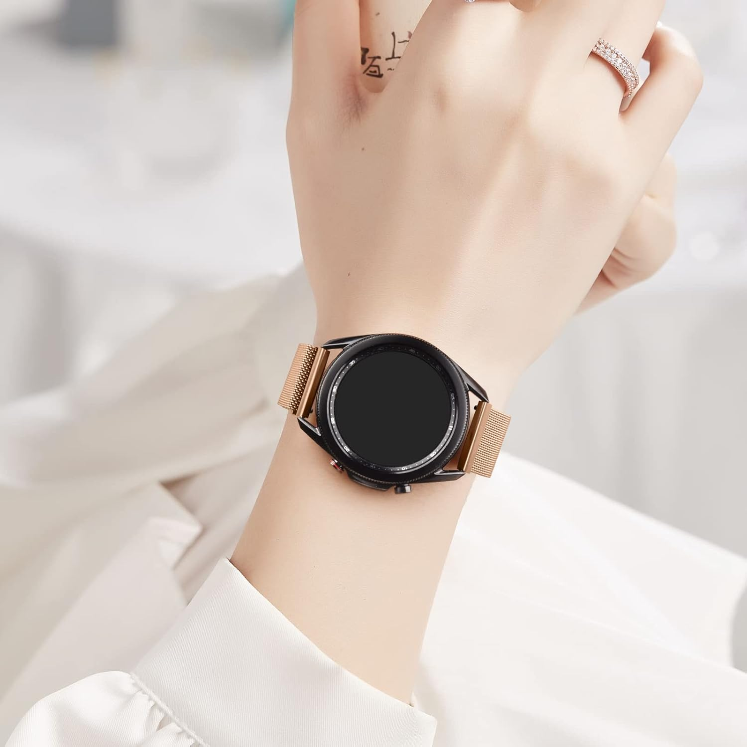 Metal Stainless Steel Band for Garmin Vivoactive 5 Band, Garmin Venu 2 plus Bands Women Men, 20Mm Adjustable Comfortable Magnetic Milanese Replacement Strap for Garmin Vivoactive 5/3/3 Music/Active 5 - Rose Gold image number 3