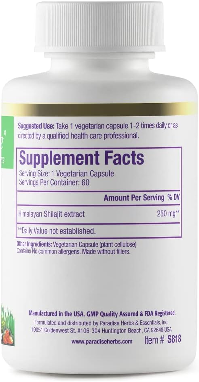 Paradise Herbs Vegetarian Capsules, Shilajit, 60 Count image number 1