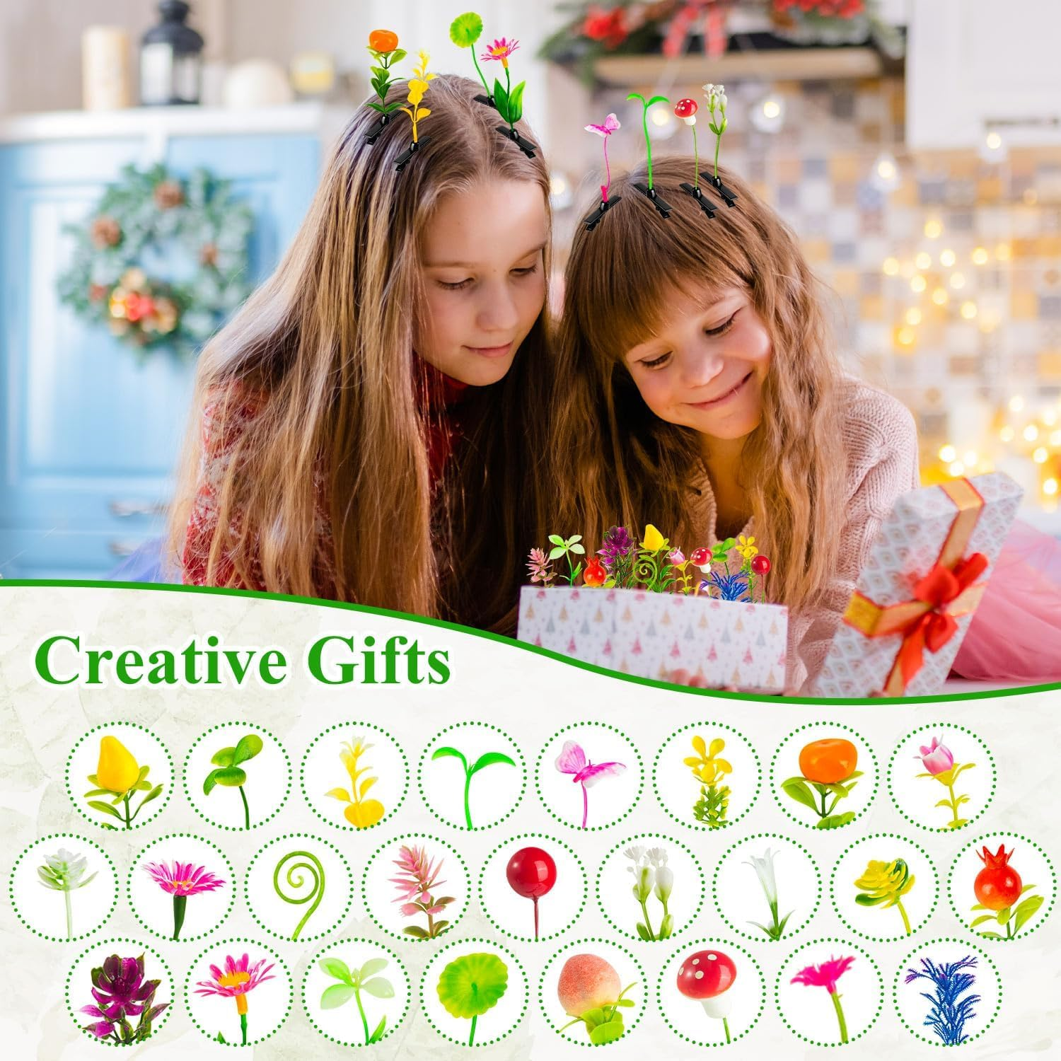 50 Pcs Sprout Clips Random Mixed Style Plant Hairpins Little Grass Sprout Hair Clips Butterfly Mushroom Hair Accessories Present for Women Girls Kids Party School image number 5